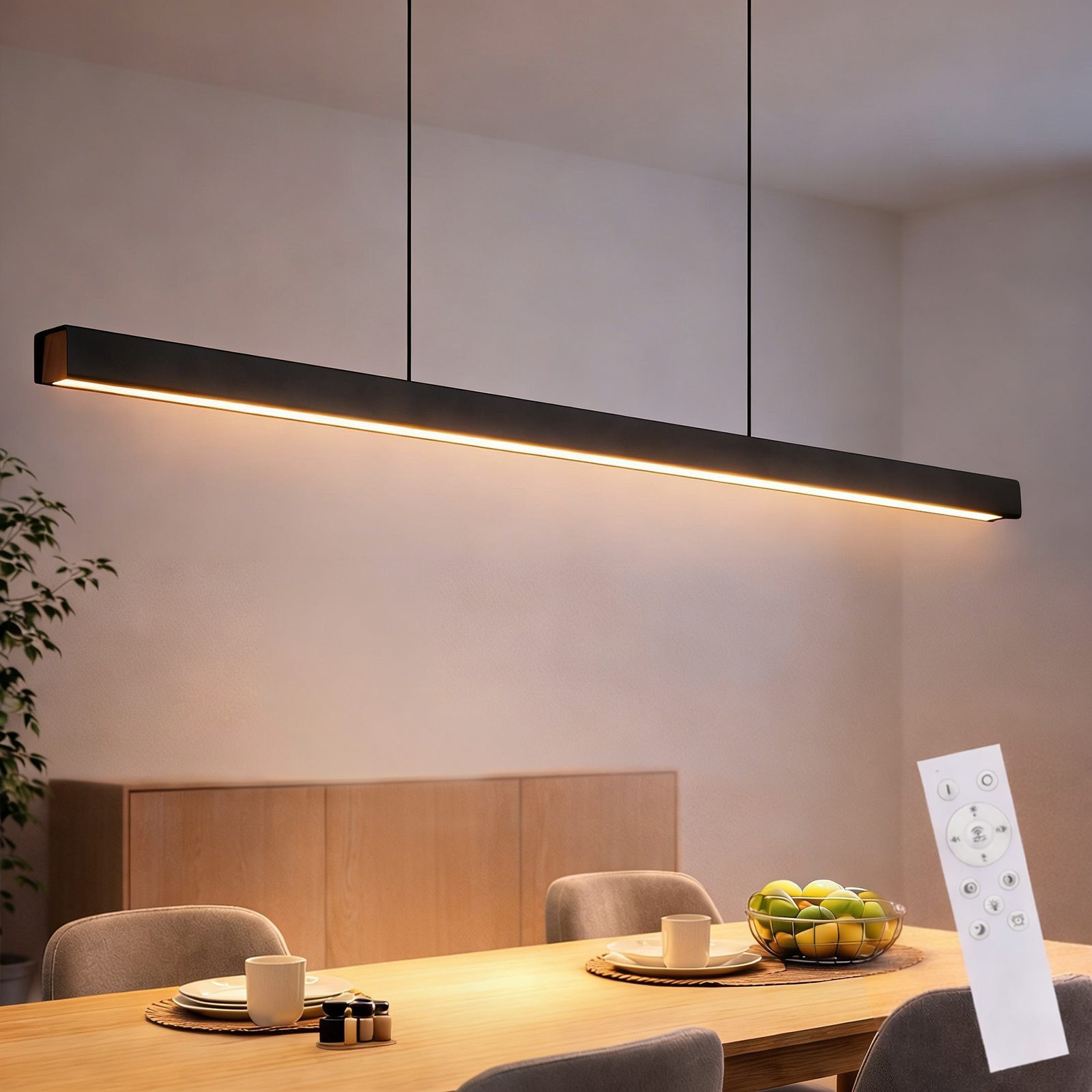 Nettlife LED Pendelleuchte Schwarz Esszimmer Dimmbar mit Fernbedienung 108CM 37W Modern, LED fest integriert, Dimmbar, Esstisch hängeleuchte für Küche Bar Wohnzimmer Schlafzimmer Büro