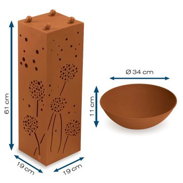 Hoberg Dekosäule Pusteblume, Pflanzschale Deko Säule Außen Beleuchtung LED Rost-Optik 72cm