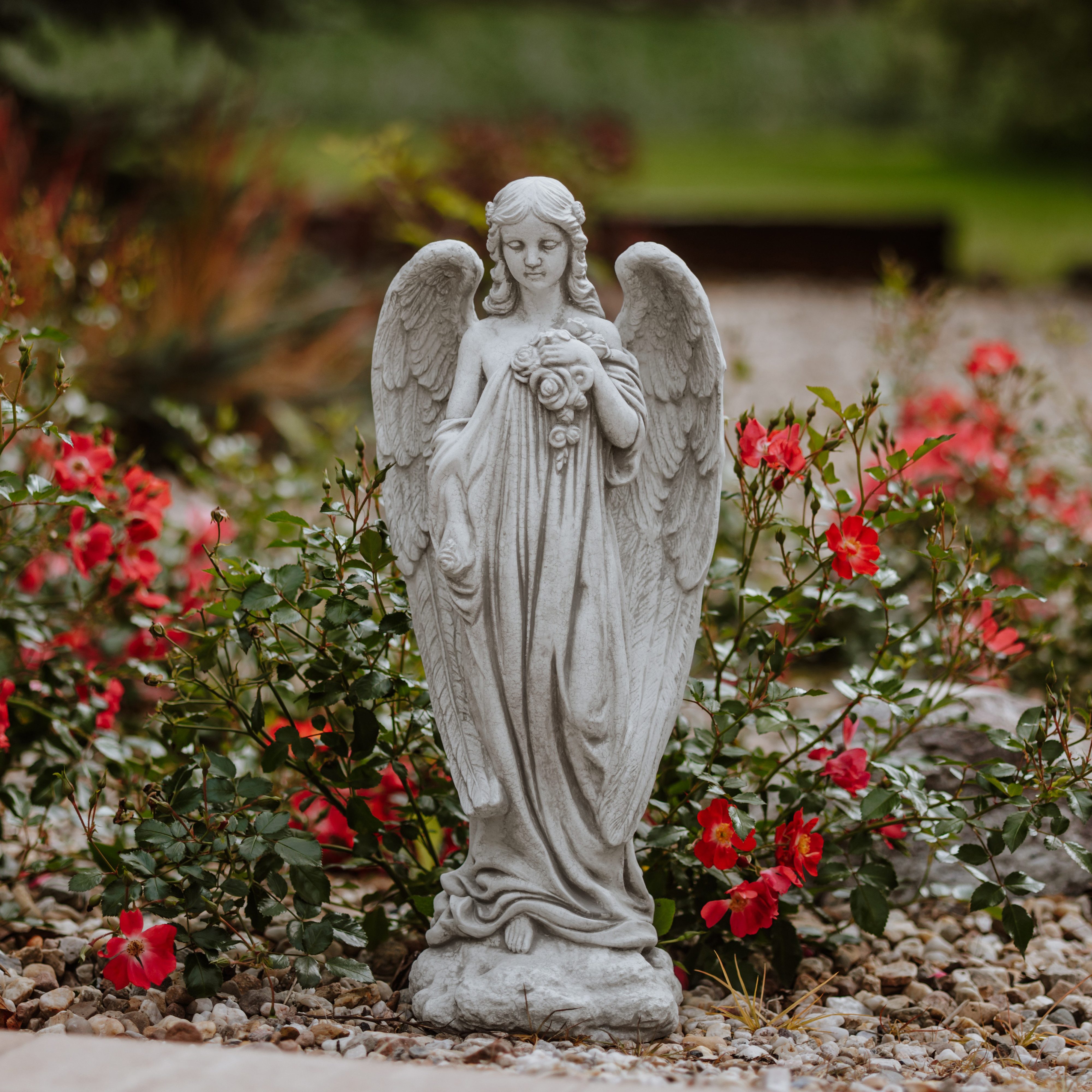 gartendekoparadies.de Gartenfigur Engel mit Flügeln, Grabengel, Steinfigur, H. 57 cm, 13 kg, Frostsicher
