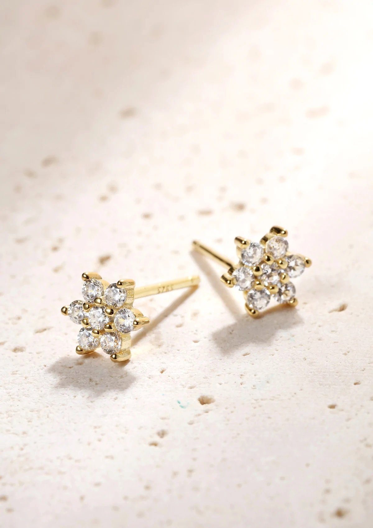 Hey Happiness Paar Ohrstecker Zirkon Sonne, 925 Silber Ohrringe Damen Blume Kristalle