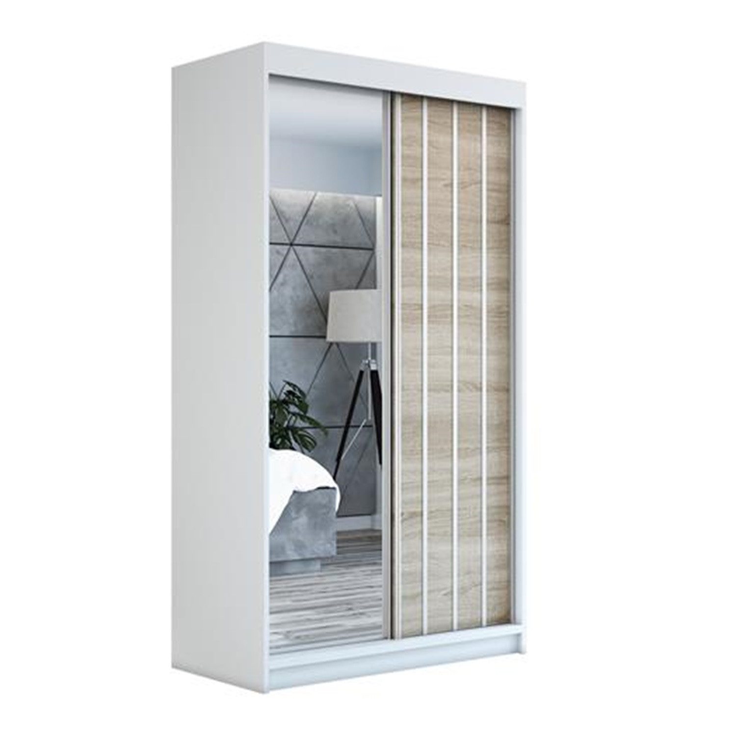 A&J MöbelLand GmbH Schiebetürenschrank VIGO mit Spiegel. (nur für kurze Zeit! TOP ANGEBOT! Geräumiger Schrank mit viel Stauraum:6 Regalen und 1 Kleiderstange – -ideal zur Aufbewahrung von Kleidung und Accessoires. TOP PRODUKT! Farbe und Größe (120 cm, 160 cm, 180 cm) zur Auswahl -wählen Sie das ideale Modell für Ihr Schlafzimmer!, Kleiderschrank mit Regalen) Breite: 120 cm, 160 cm, 180 cm, Höhe: 215 cm, Tiefe: 59,5 cm