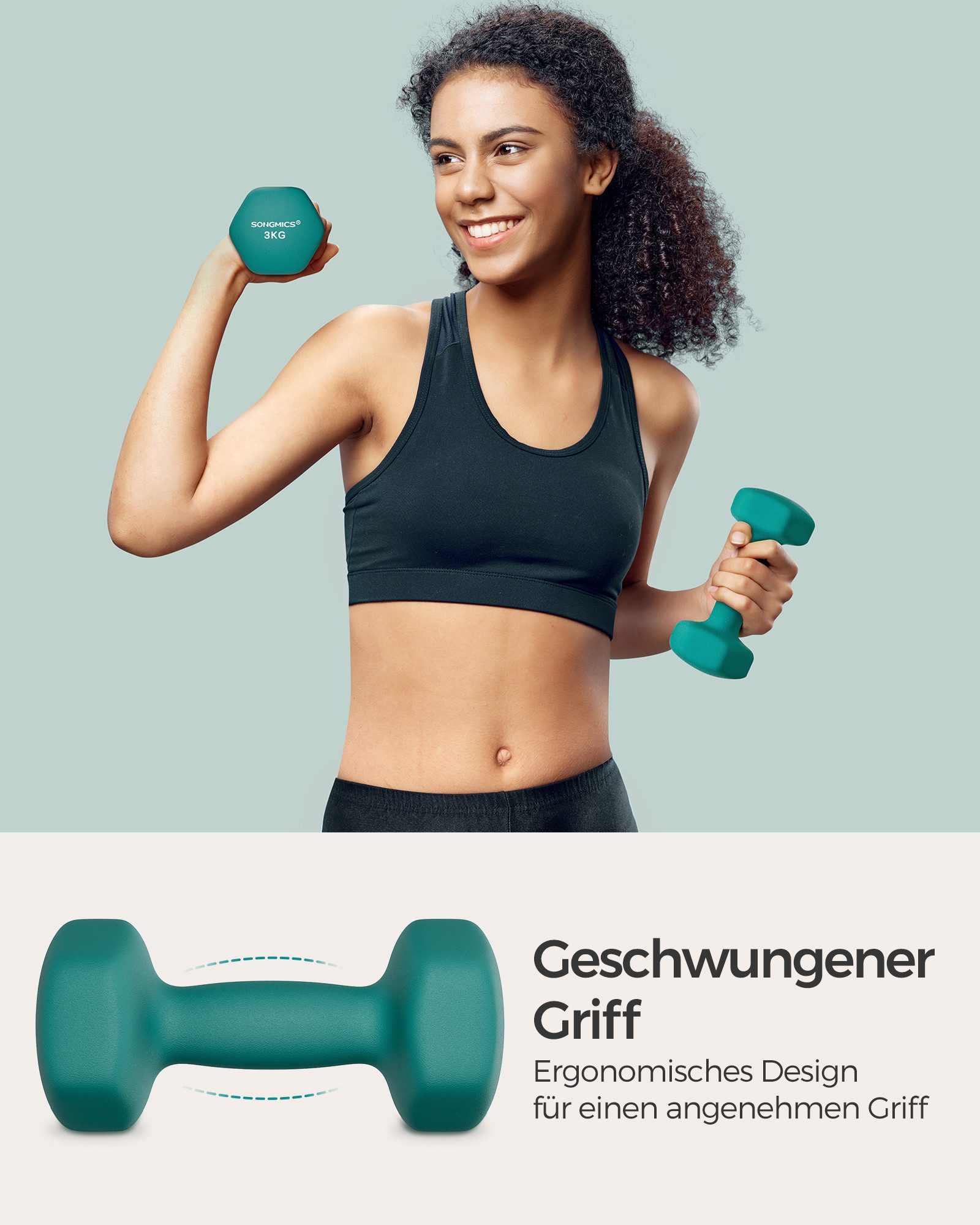 SONGMICS Kurzhantel Hantelset, Kurzhanteln, Hexagon, Neopren-Beschichtung, für Zuhause, (2er Set Neopren-Beschichtung, Hantelset, Kurzhanteln, Hexagon), 2 x 3 kg, Krafttraining, Workout, Fitnesstraining, für Zuhause