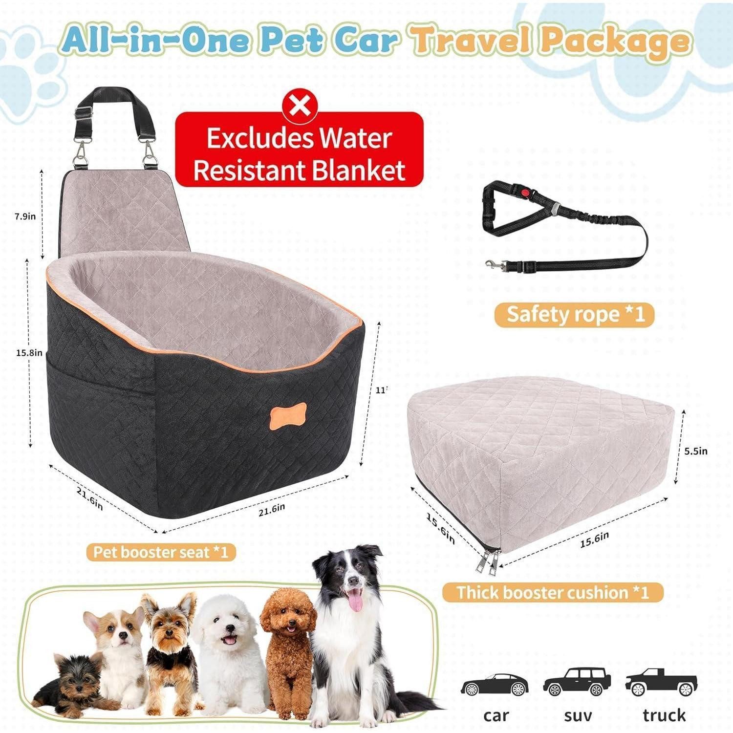 LuxusKollektion Hunde-Autositz Hundesitz Auto bis 16 kg, waschbar, höhenverstellbar, mit Gurt – Bild 2 von 5