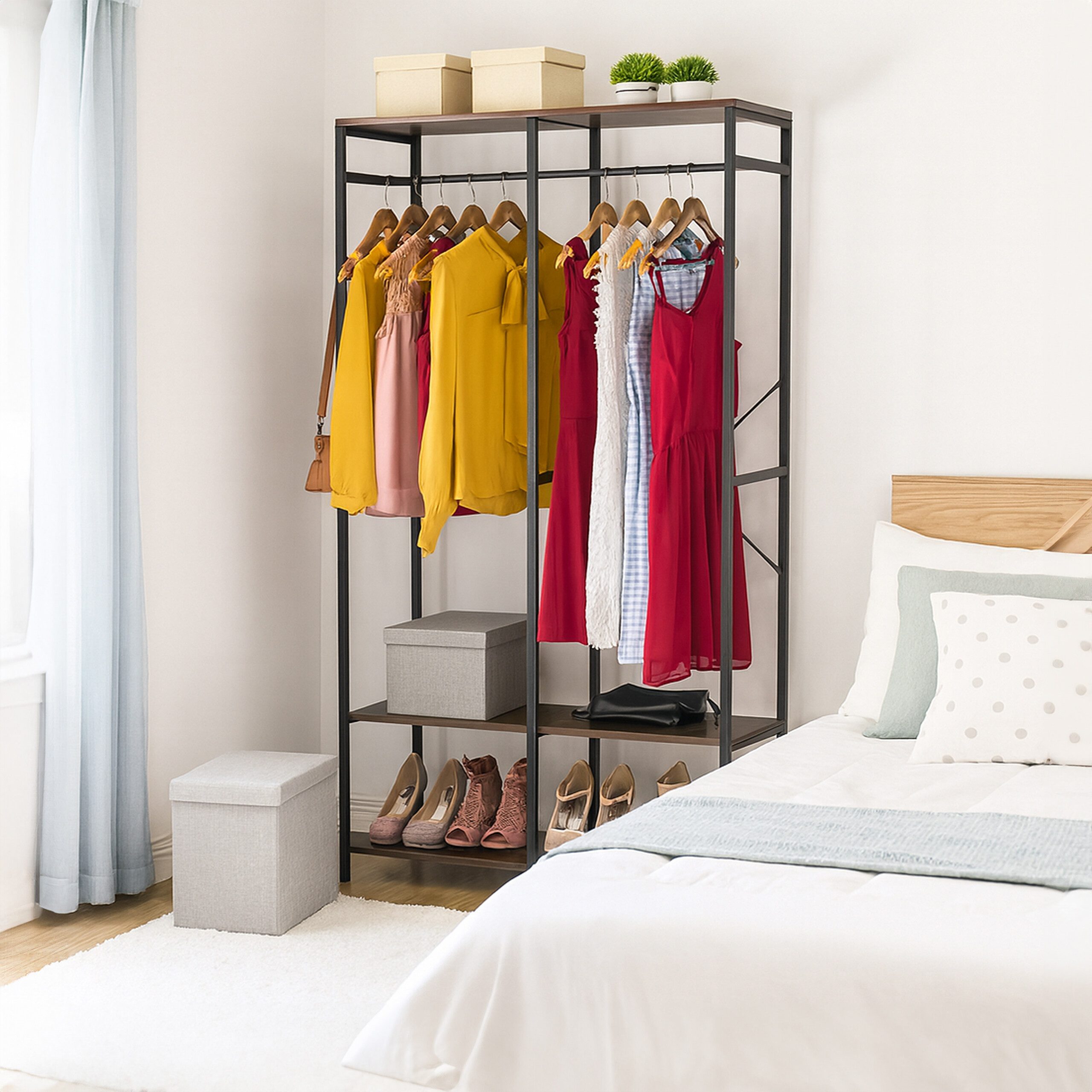 relaxdays Kleiderständer Garderobe offen Kleiderstangen & Ablagen, Schwarz- günstig online kaufen