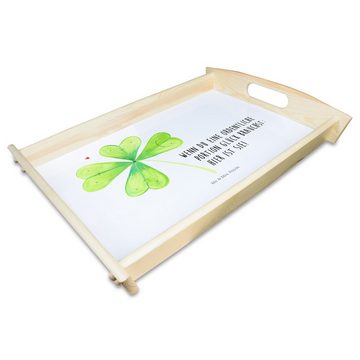 Mr. & Mrs. Panda Tablett Blume Kleeblatt - Weiß - Geschenk, Küchentablett, Frühstückstablett, Echtholz lasiert, (1-tlg), Kratzfeste Oberfläche