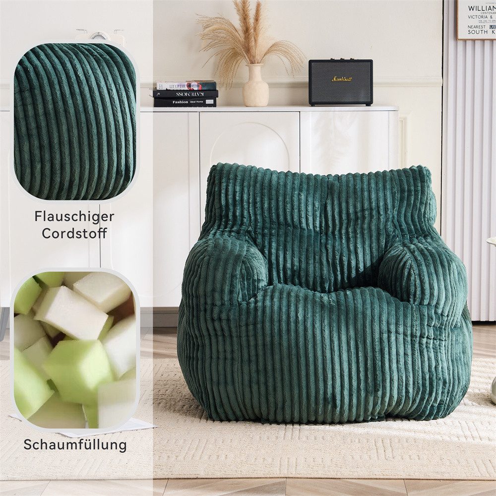 REDOM Sitzsack Bodensofa (gesteppter Schaumstoff-Sitzsack mit Cordstoff-Bezug, 1 St., 94*100*70cm)