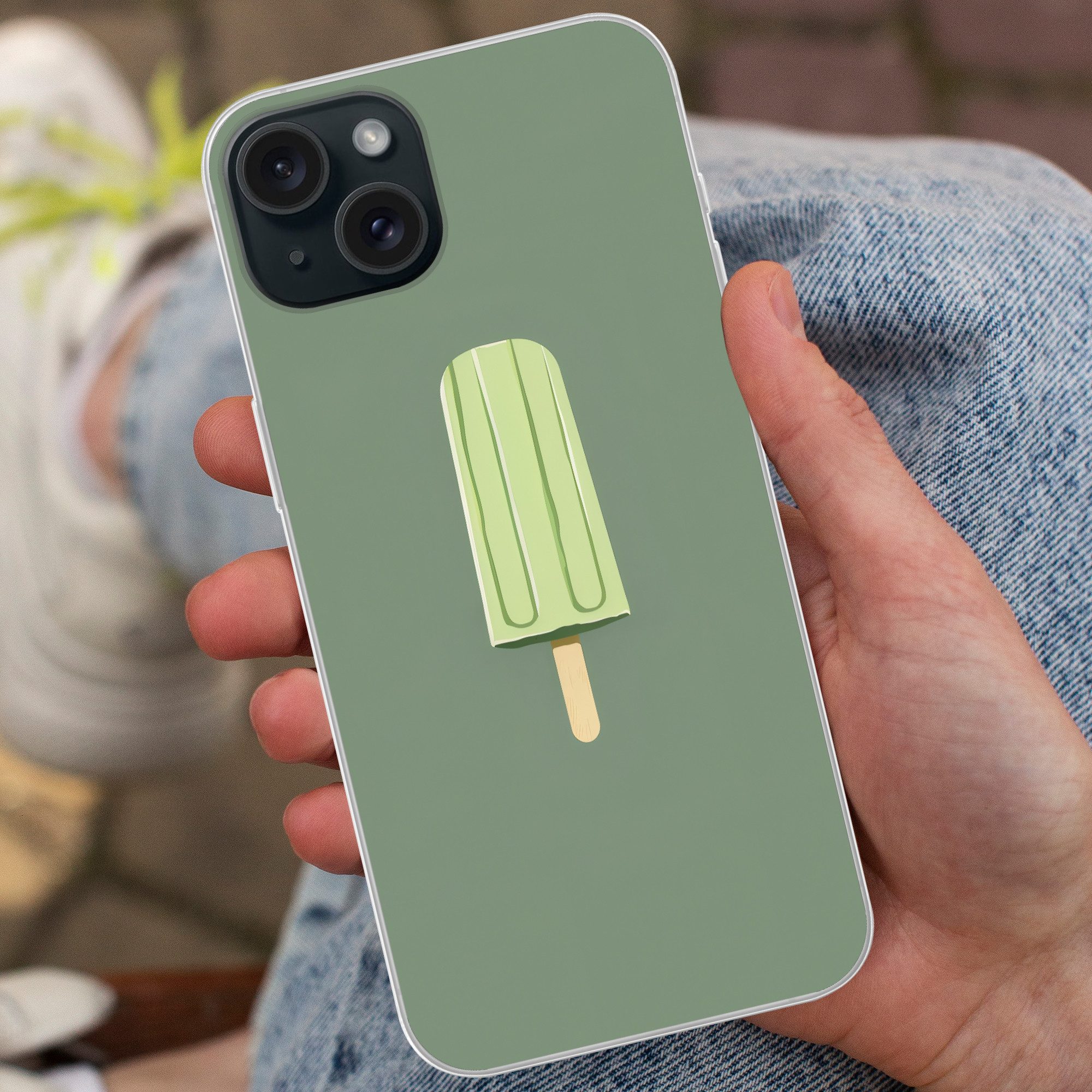 MuchoWow Handyhülle für Apple iPhone 15 Plus Grün - Wassereis - Stock - Illustration, Smartphone-Bumper, Print, Handy Schutzhülle Dünn