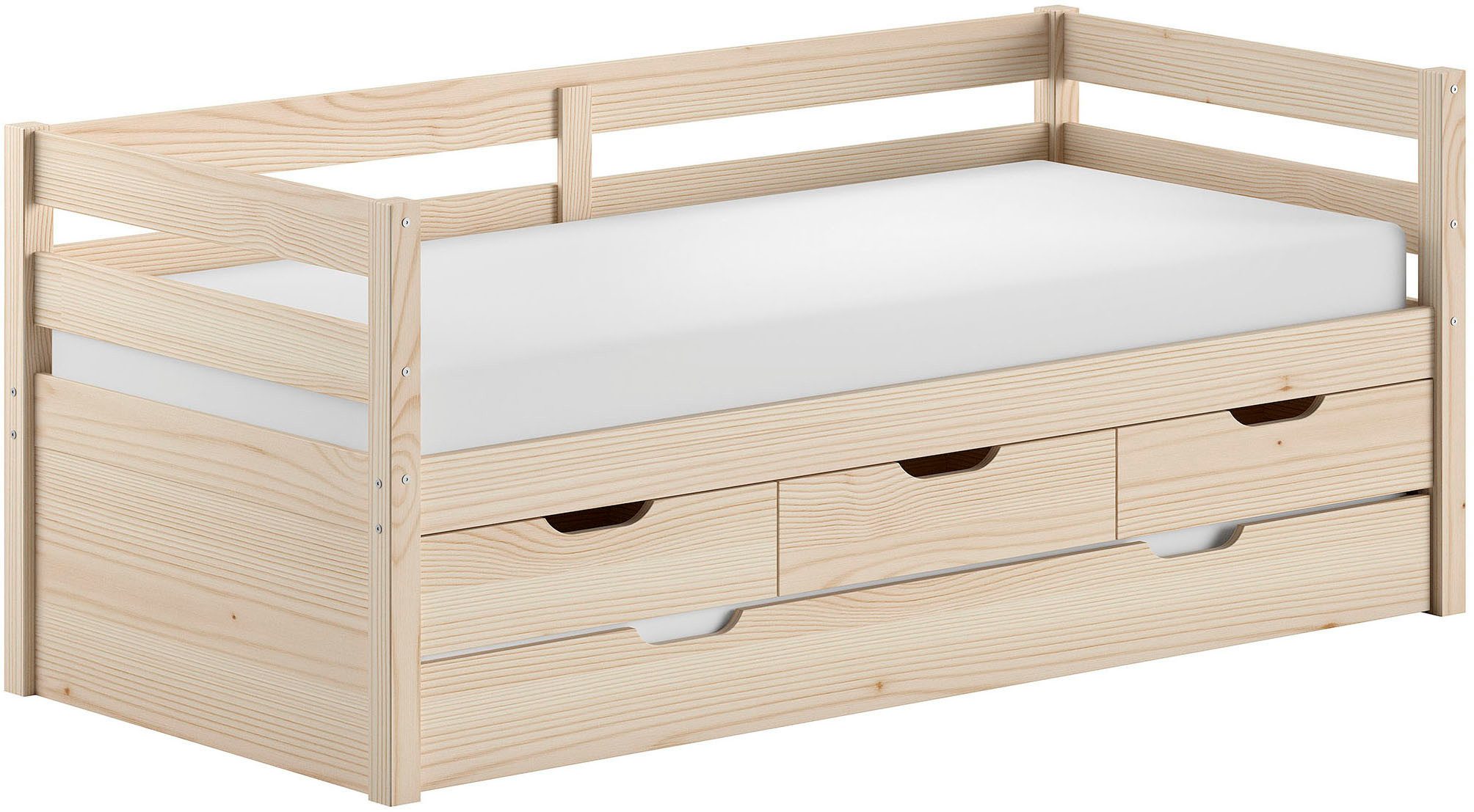 Vipack Funktionsbett Margrit mit Bettschublade, in zeitlosem Design, universell einsetzbar, Massivholzbett mit 3 Schubladen, wahlweise in 2 Farben erhältlich