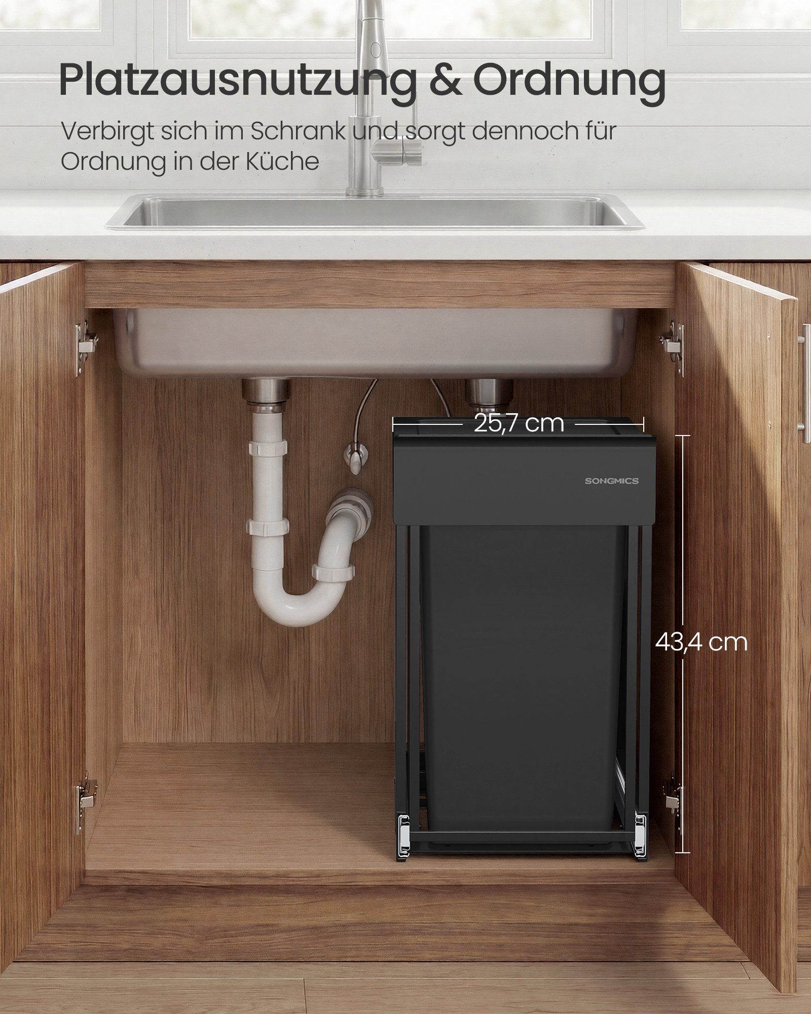 SONGMICS Mülleimer Küche, für Unterschrank, 1 x 20 L, Abfalleimer