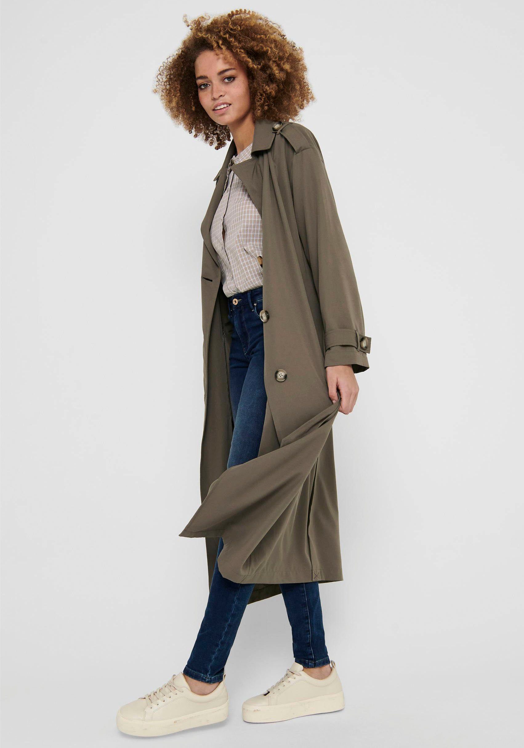 ONLY Trenchcoat ONLLINE X-LONG TRENCHCOAT OTW NOOS mit Bindegürtel an der Taille - 2 Seitentaschen