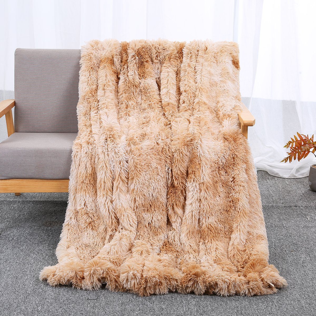 Beige Babydecke, Zottelige, Sofa Reversible Tagesdecke Plüsch Lange Warmer Tie-Dye Rosnek, Flauschig Ombre, Bettwäsche