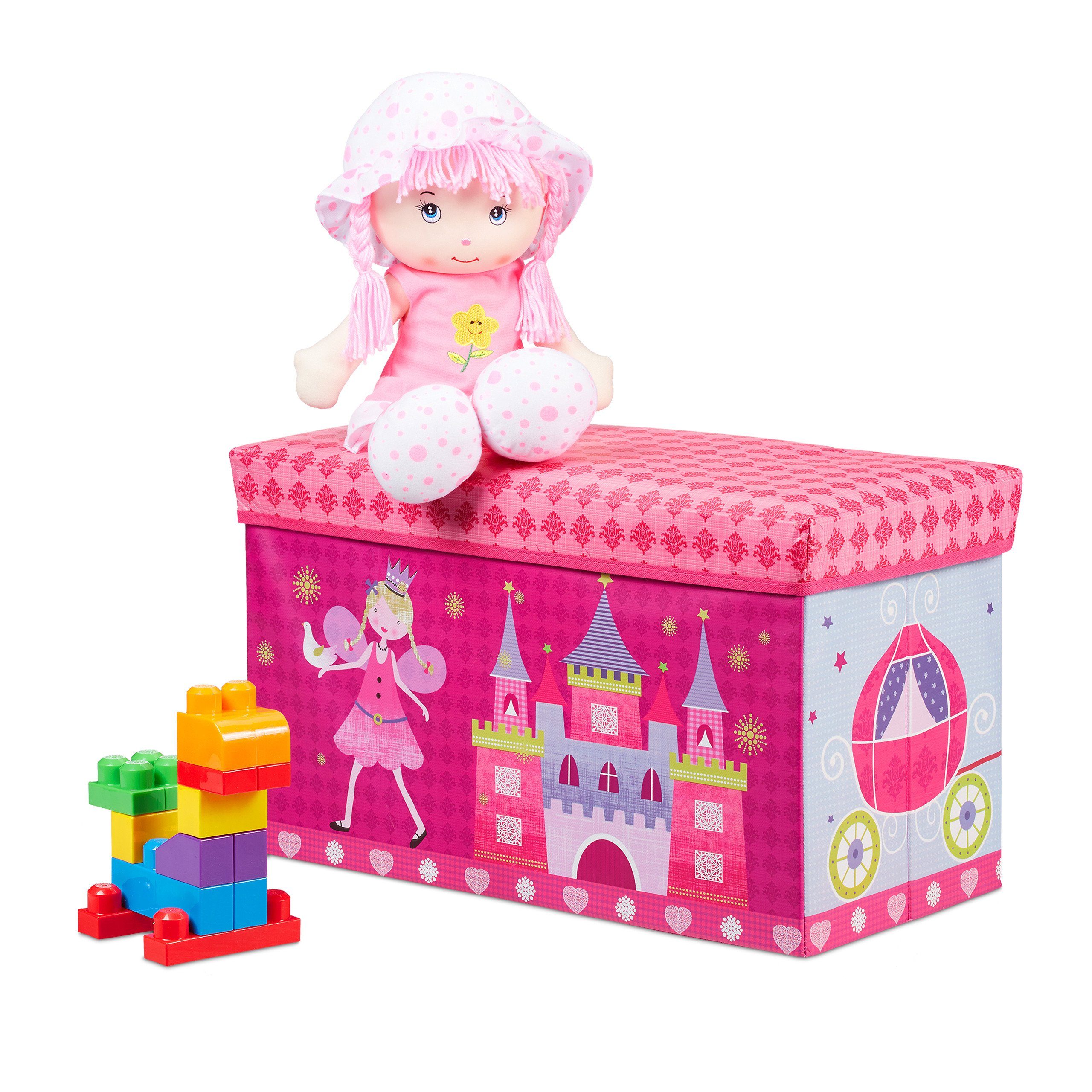 relaxdays Sitzhocker Sitzbox für Kinder, Prinzessin Pink Rosa