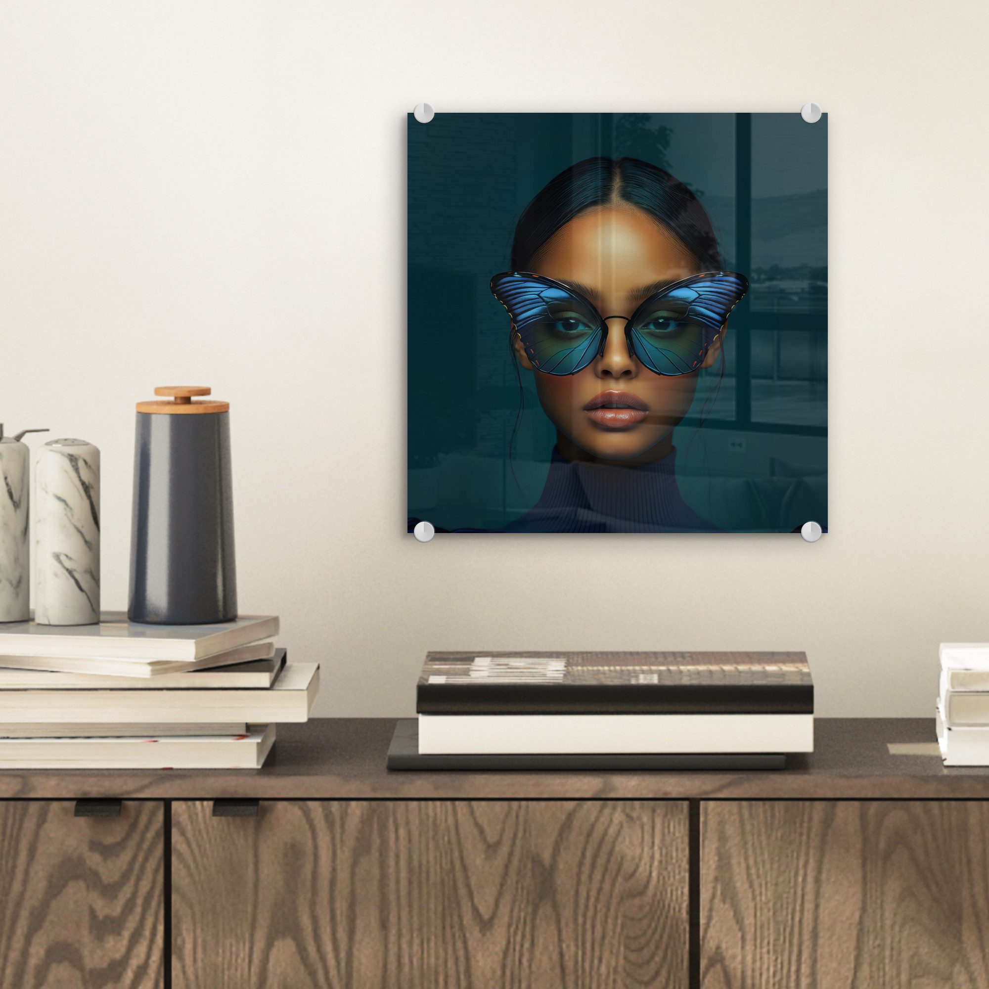 MuchoWow Acrylglasbild Frau - Schmetterling - günstig online kaufen