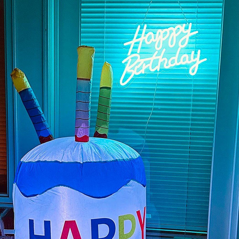 Laybasic LED Dekolicht Happy Birthday Hellblau Dekoration, Neonlicht für Happy USB-Power-Brief Deko Zuhause Geburtstagsfeier Neonschild, Leuchtreklame, Club für 40cmx30cm Birthday Wanddekoration, Neonschild,LED Schlafzimmer Banner Bar