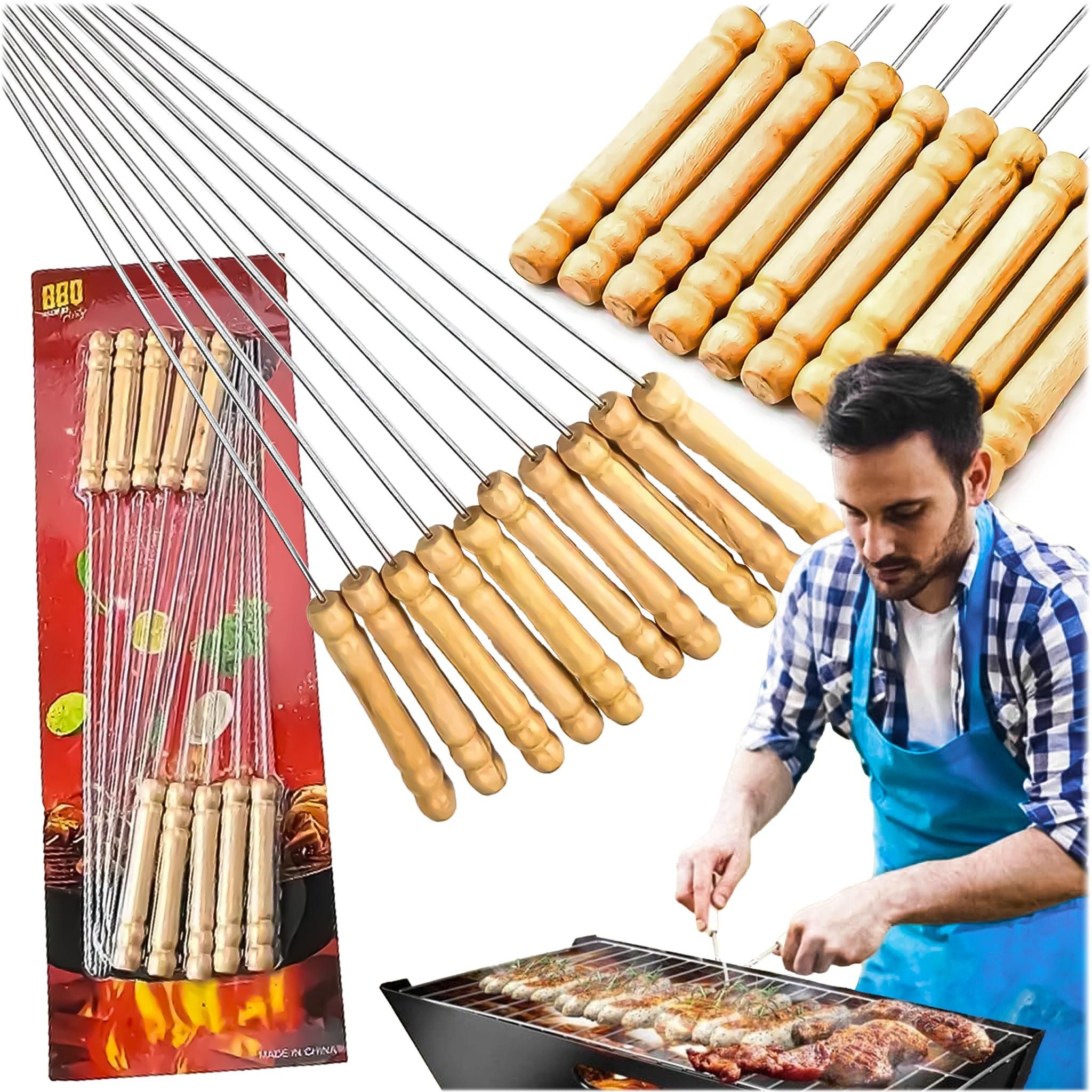 Realb2b Grillspieß 10 Schaschlik Spieße Grill 30cm Schampura Edelstahl (Grillspieß-Set aus Edelstahl für vielseitiges Grillen, 10-St., 10 Grillspieße aus Edelstahl mit Holzgriff, 30 cm), Rostfreie Edelstahlspieße mit ergonomischem Holzgriff