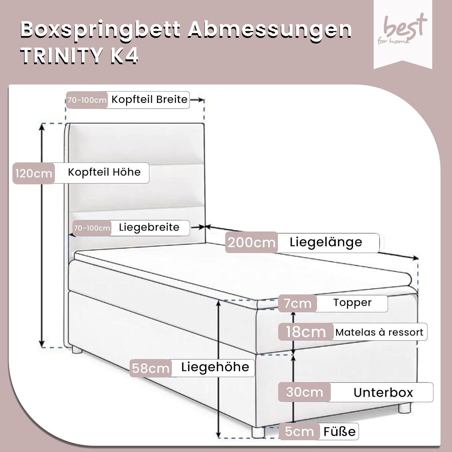 Best for Home Boxspringbett mit Bettkasten Trinity K-4 SINGLE Bonell-Matrat günstig online kaufen