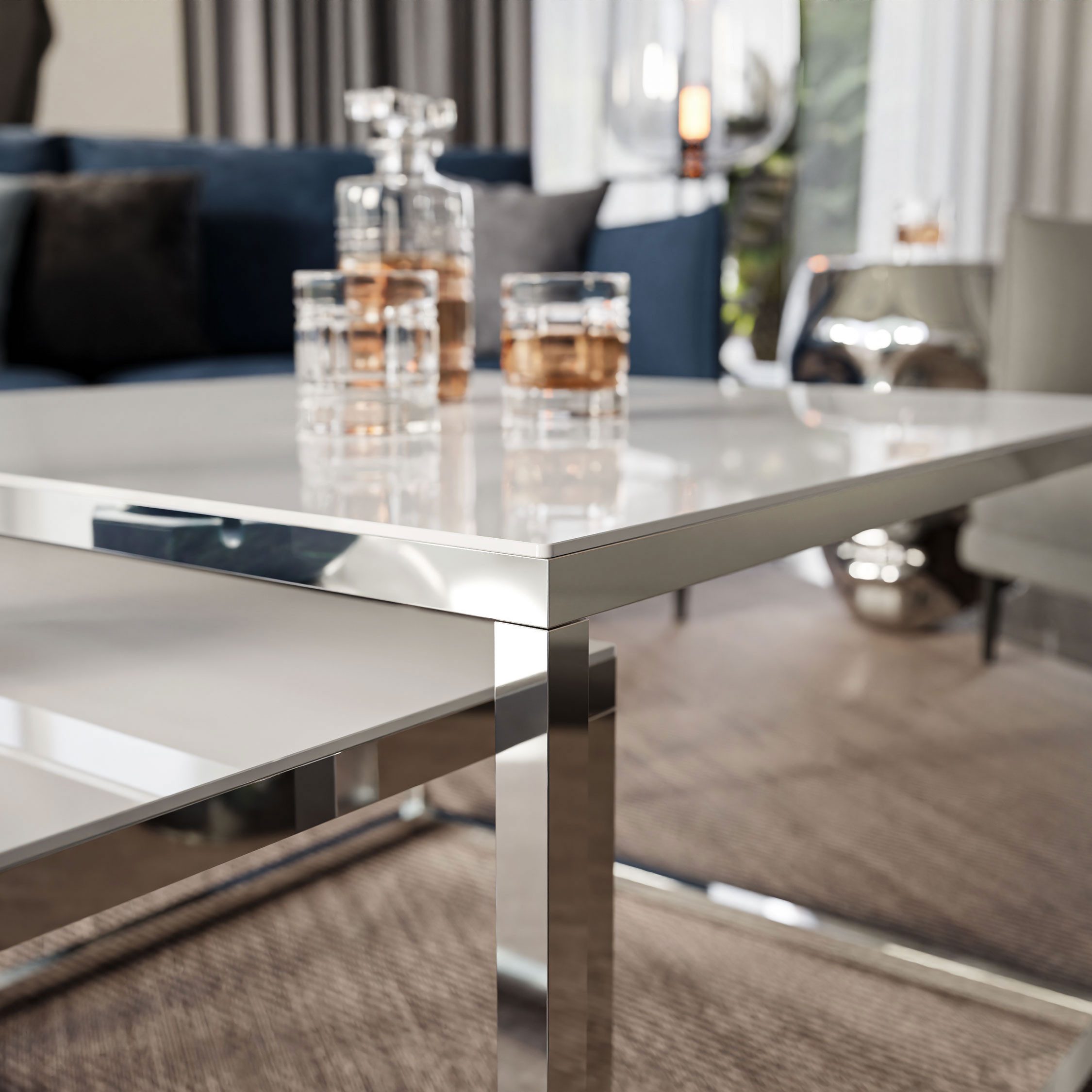 Lookway Couchtisch YOSHI GLASS 2in1 Chromgestell mit Glassplatte (2er-Set), Breite: 70 cm und 60 cm – Bild 5 von 5