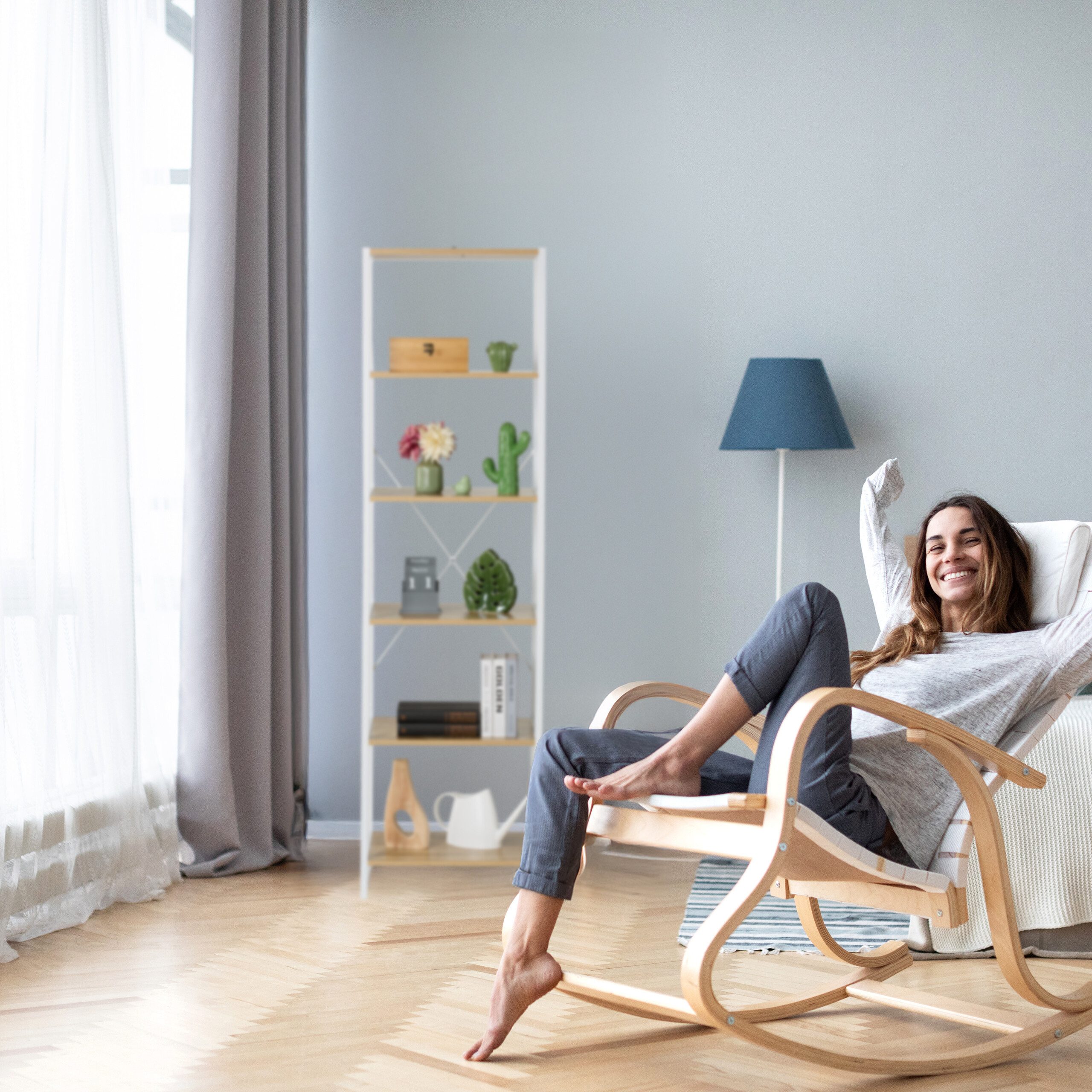 relaxdays Standregal mit 6 Ebene, Holzoptik-Weiß