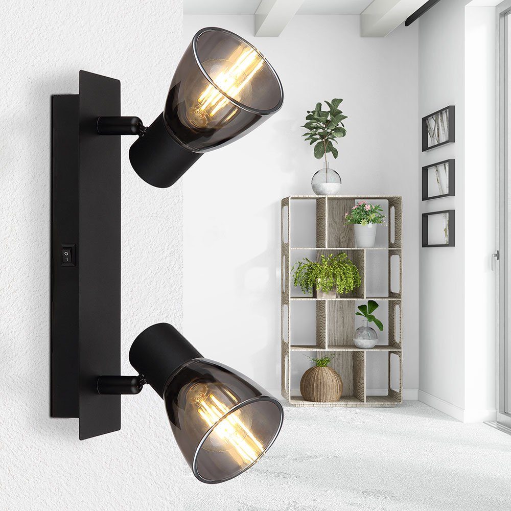 GLOBO LIGHTING LED Deckenspot, Leuchtmittel nicht inklusive, Deckenlampe Wohnzimmerlampe Holz Metall Glas 2-Flammig schwarz matt