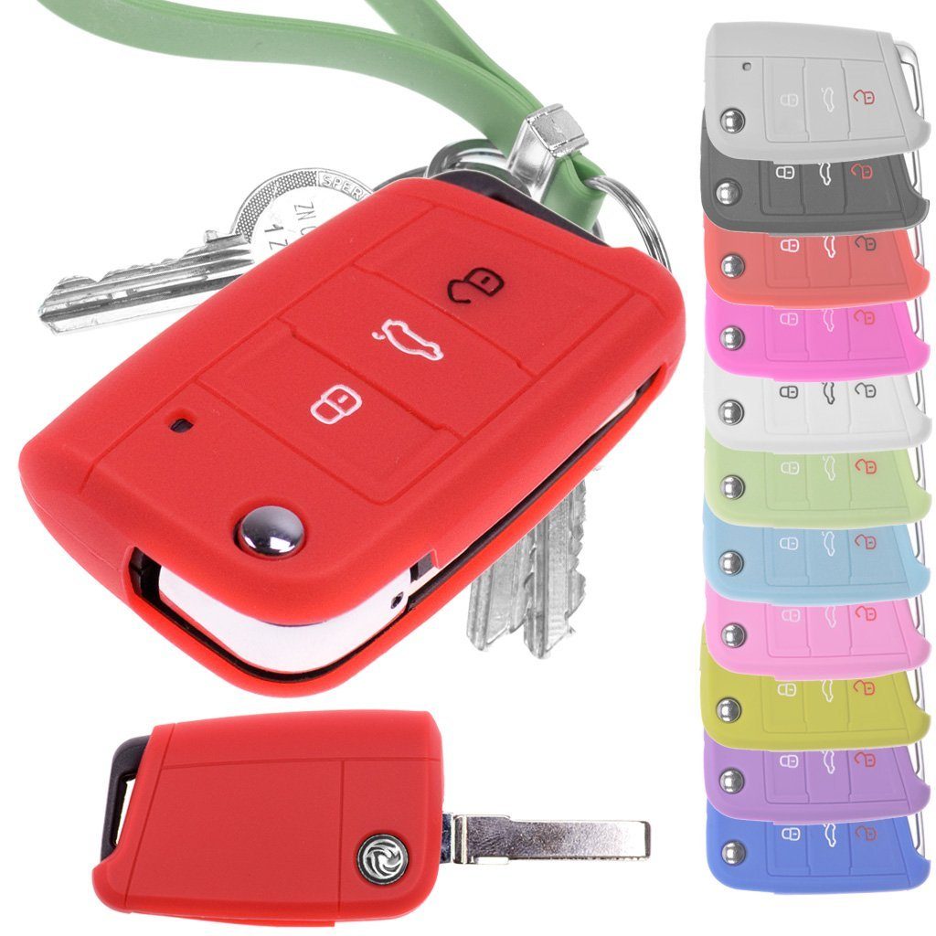 mt-key Schlüsseltasche Autoschlüssel Softcase Silikon Schutzhülle Rot, für Golf 7 Polo 6C Seat Ateca Arona Leon Skoda Octavia Superb Kodiaq