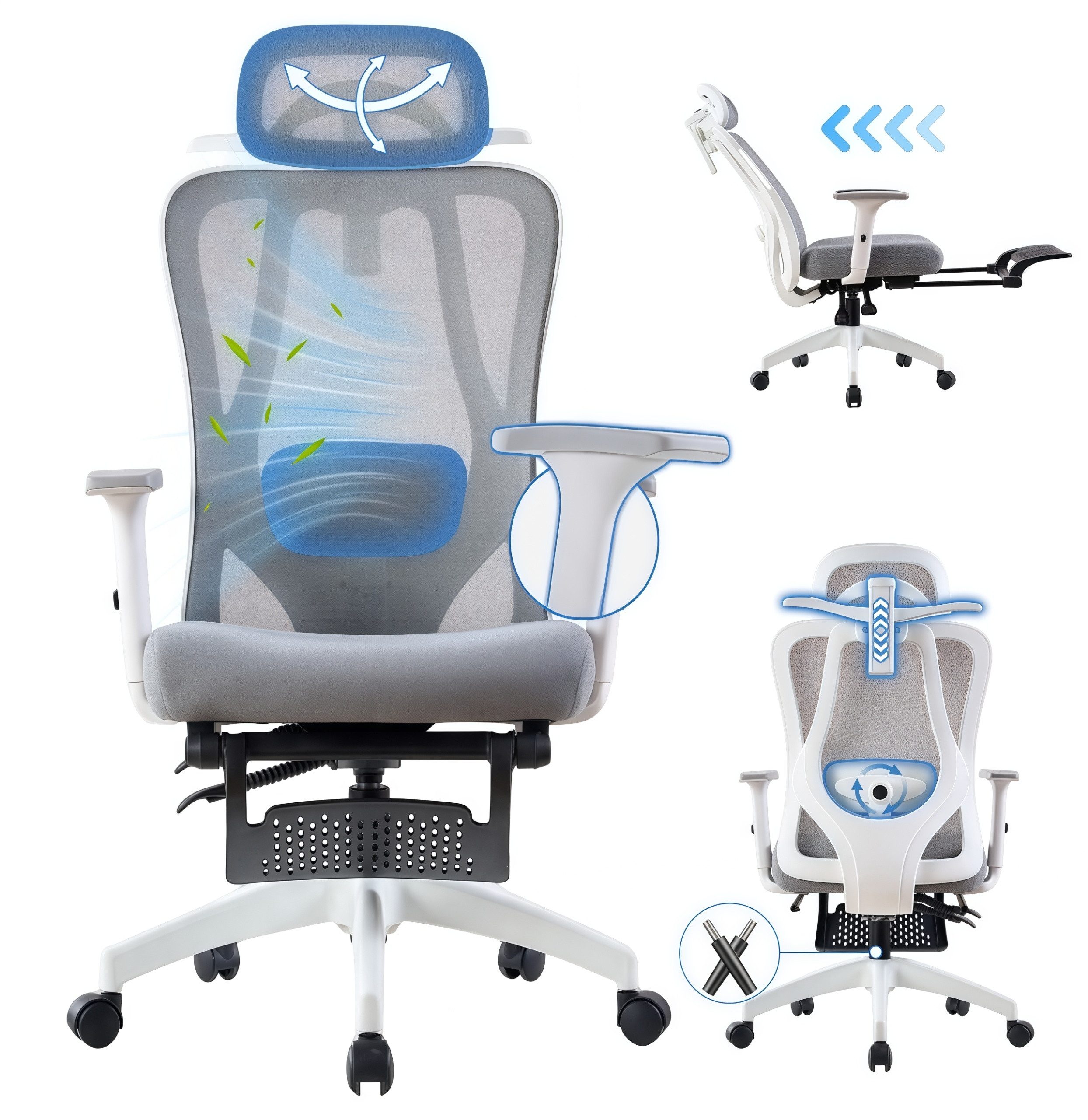 FOXSPORT Bürostuhl, Ergonomischer Schreibtischstuhl (Computerstuhl, Office Chair, Bürostuhl mit Wippfunktion, Chefsessel mit Atmungsaktiver Netzstuhl), Wippfunktion bis 30°, belastbar bis 150 KG, voll verstellbar