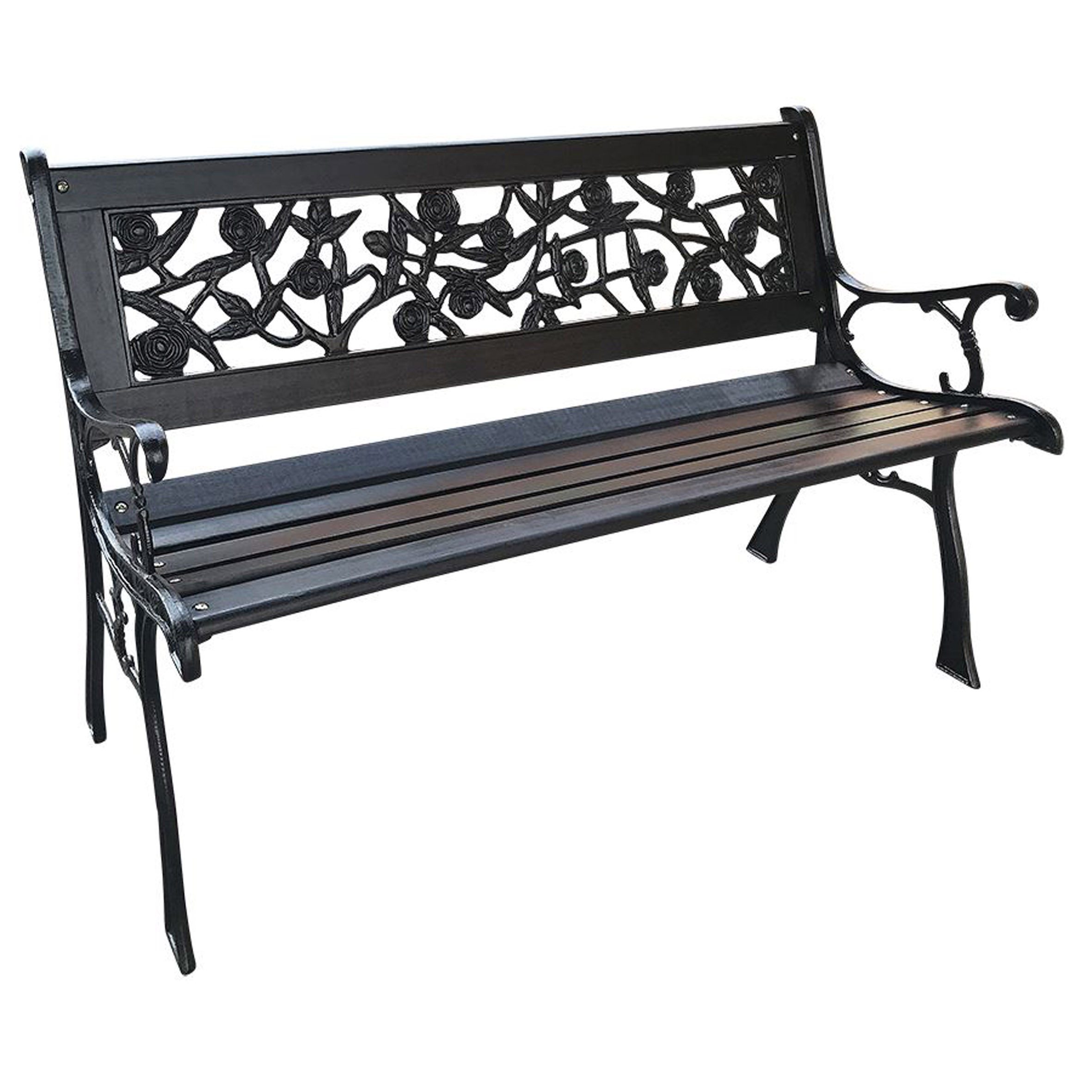 Spetebo Gartenbank Rosen Parkbank 114 cm (Packung, 1-St., Rosen Parkbank), Schöne Rosen Parkbank aus Hartholz mit Stahlgestell