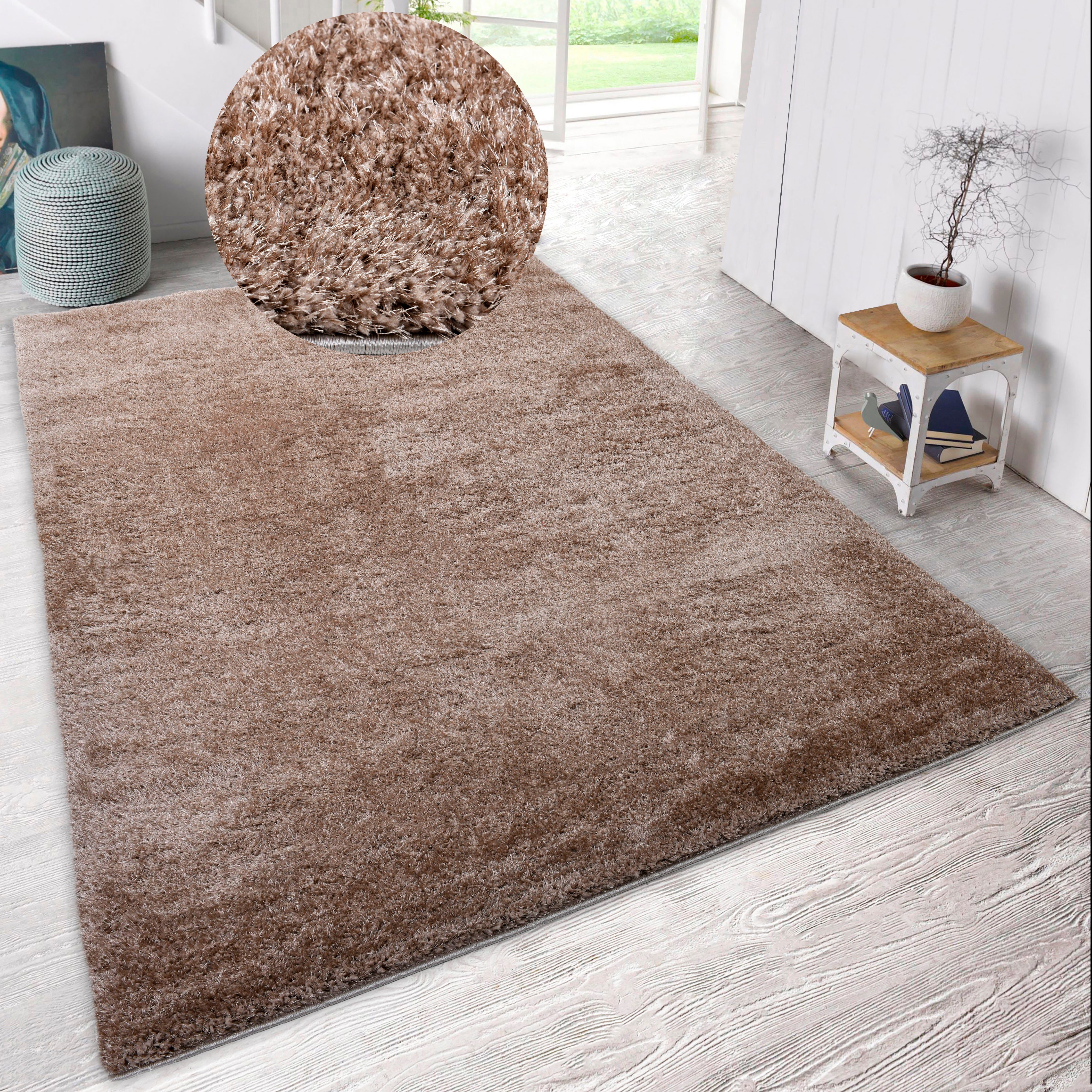 Hochflor-Teppich Malin, Home affaire, rechteckig, Höhe: 43 mm, Shaggy in Uni-Farben, einfarbig, leicht glänzend, besonders weich sand