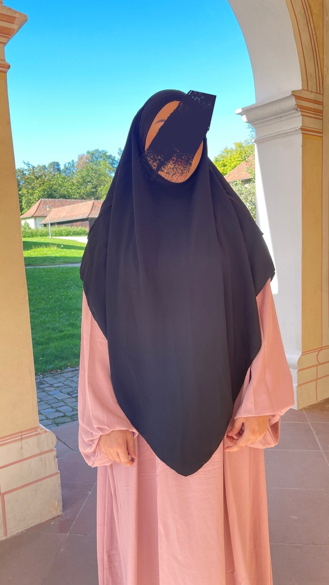 HIJABIFY Kopftuch Khimar zweilagig aus Medina Seide, Khimar zweilagig mit Niqabfunktion Schwarz