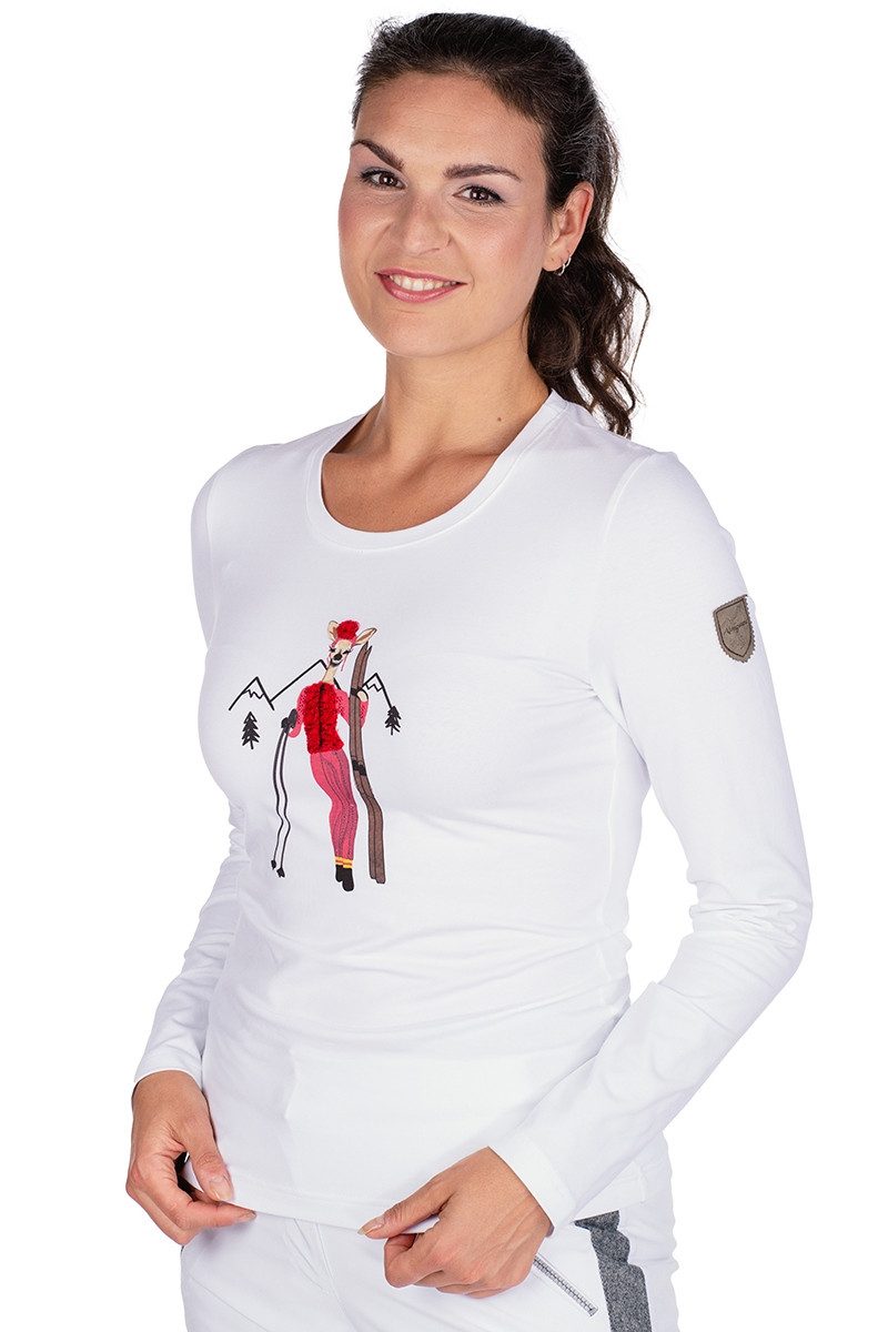 Almgwand Rundhalspullover Longsleeve Damen - NESSLERALM - hellblau, weiß