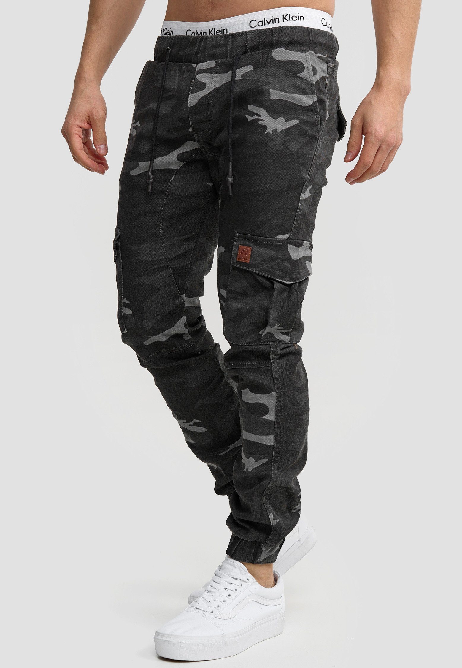 (1-tlg) Camouflage Chino Herren Slim Code47 Slim-fit-Jeans Fit, Jeans, Code47 Schwarz Pants,