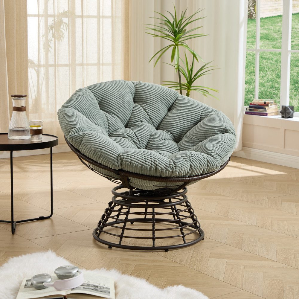 BBWL Sofa 360° Drehbar, ergonomischer Rattan Sessel mit dickem Kissen, Papasan Schaukelstuhl für Wohnzimmer Schlafzimmer Lesen Braun