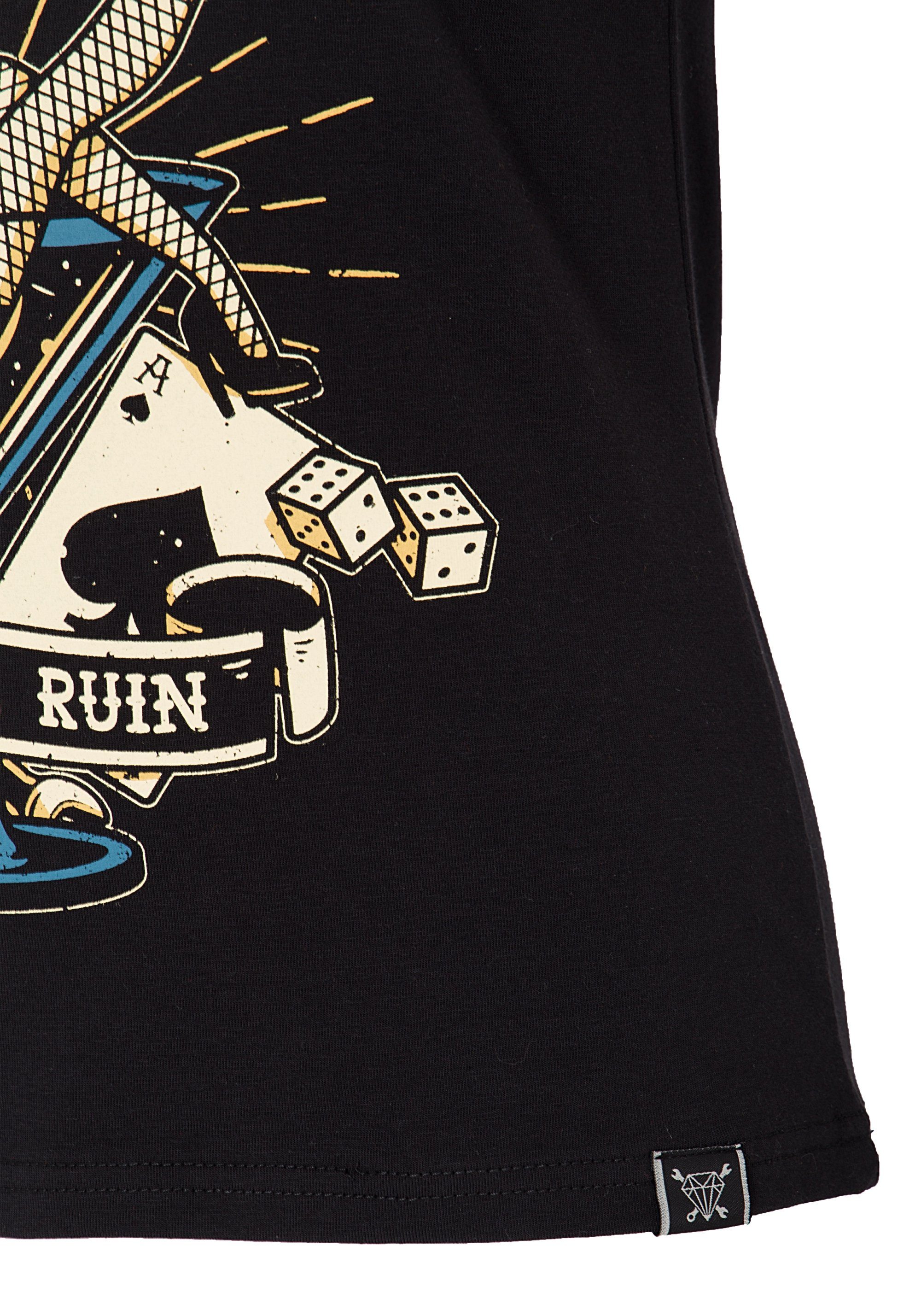 Retro-Print und Kurzarmshirt Logo-Patch mit QueenKerosin Ruin mehrfarbigem Mans