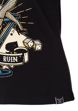 QueenKerosin Kurzarmshirt Mans Ruin mit mehrfarbigem Retro-Print und Logo-Patch