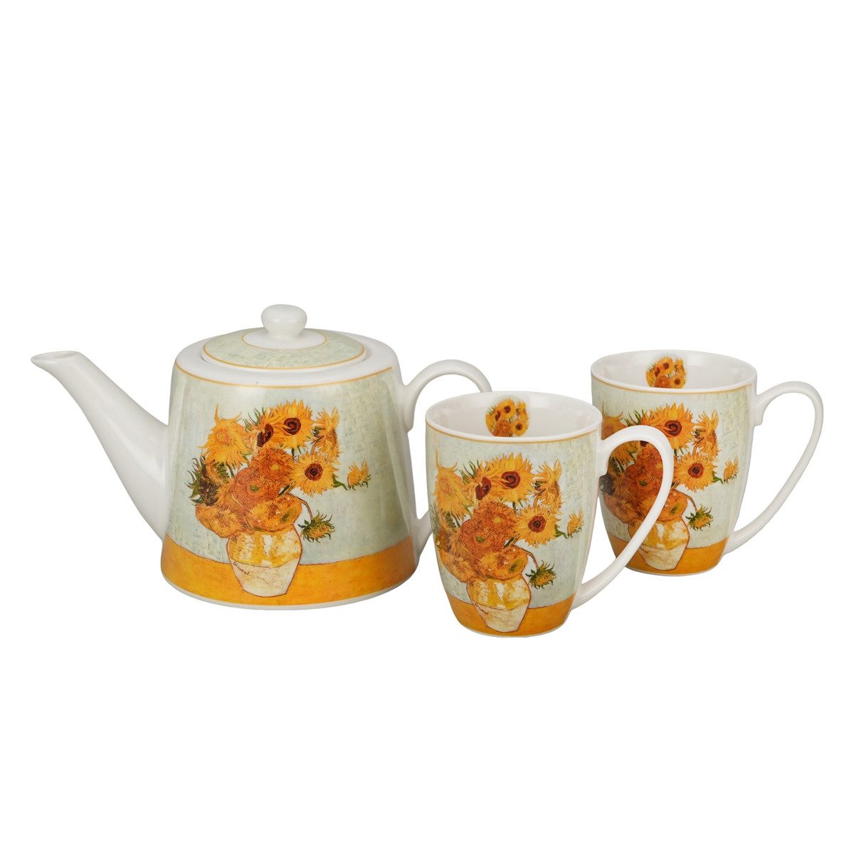 Duo-Gift Teeservice Sunflowers van Gogh Teekanne 0,9 L + 2 Tassen 0,36 L Porzellan (1-tlg), 2 Personen, Teeset für 2 Personen