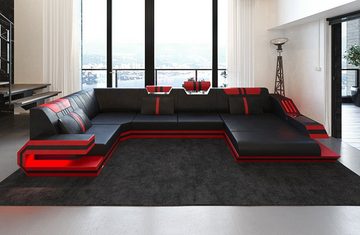 Sofa Dreams Wohnlandschaft Leder Sofa Ledercouch Ravenna U Form Ledersofa, Couch, mit LED, wahlweise mit Bettfunktion als Schlaffunktion