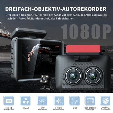 yozhiqu 4-Zoll-Fahrrekorder HD 1080P mit drei Objektiven Dashcam (Nachtsicht bei schlechten Lichtverhältnissen mit Rückfahrbild)