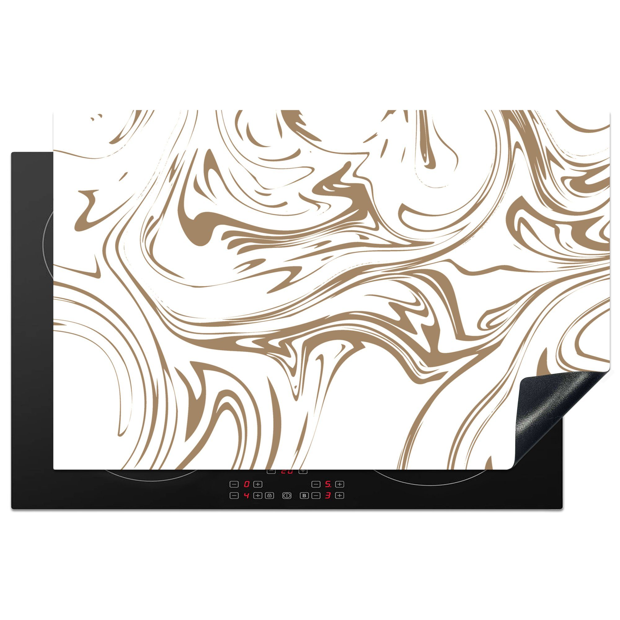 MuchoWow Herdblende-/Abdeckplatte Marmor - Beige - Weiß, Vinyl, (1 tlg), 81x52 cm, Induktionskochfeld Schutz für die küche, Ceranfeldabdeckung