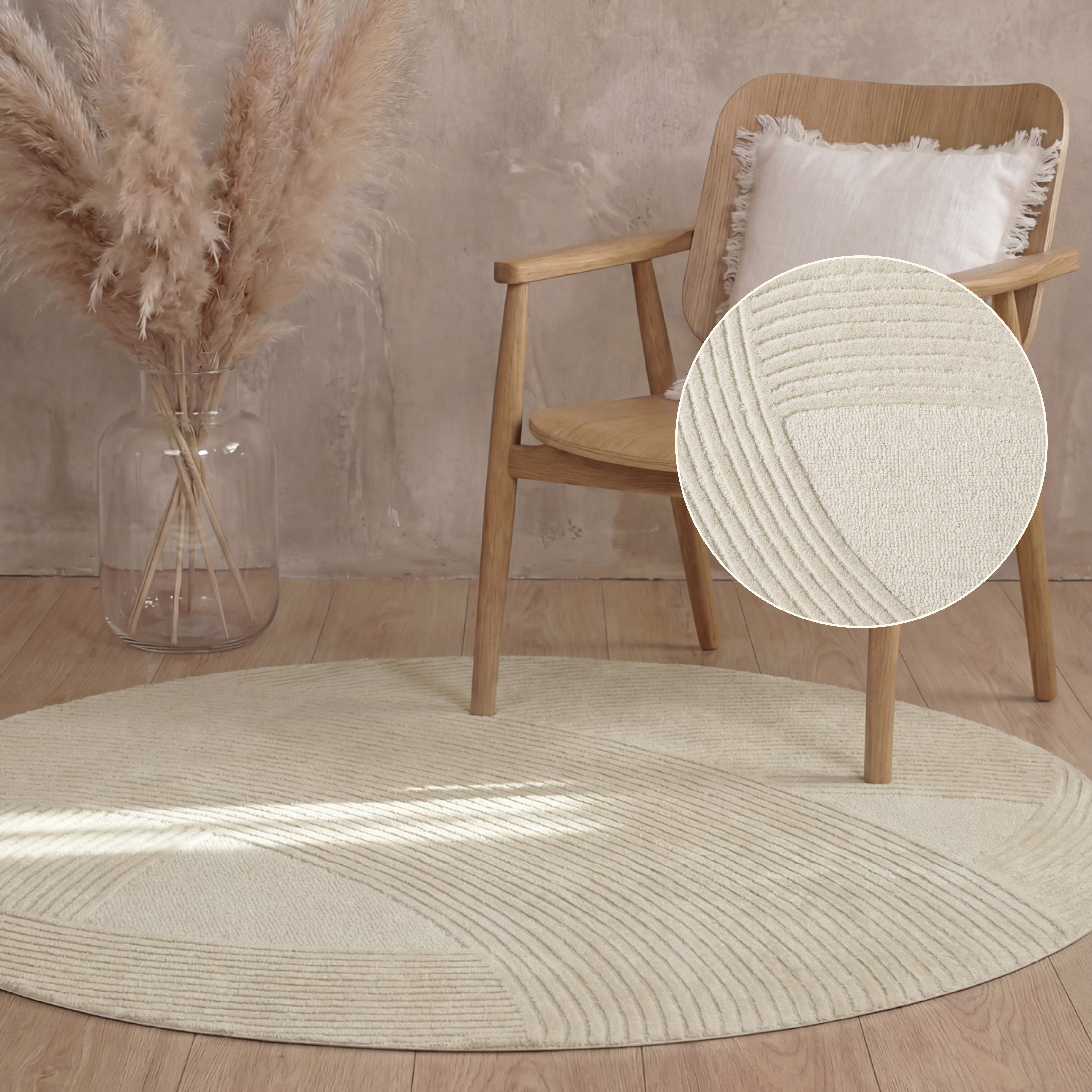 Ted Baker Wollteppich Victoria, auch in rund, rund, Höhe: 18 mm, Naturteppich Wolle, Hoch-Tief-Design, Wohnzimmer, Schlafzimmer