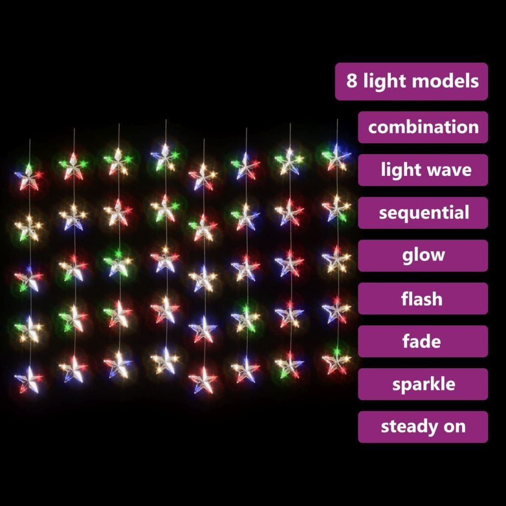 vidaXL Lichterkette 200 LED-Lichtervorhang mit Sternen 200 LED Bunt 8 Funktionen