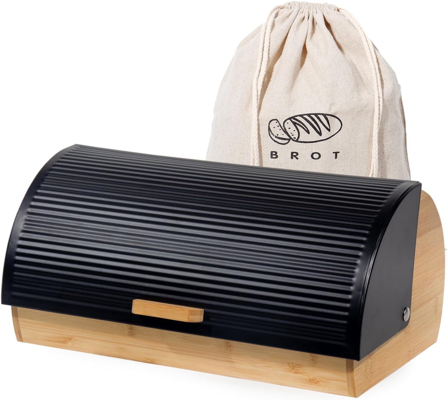 Zedelmaier Brotkasten Brotaufbewahrungsbox aus Metall Holz groß, (Set, 1 x Brotkasten), Brotkorb mit Крышки und Brotbeutel
