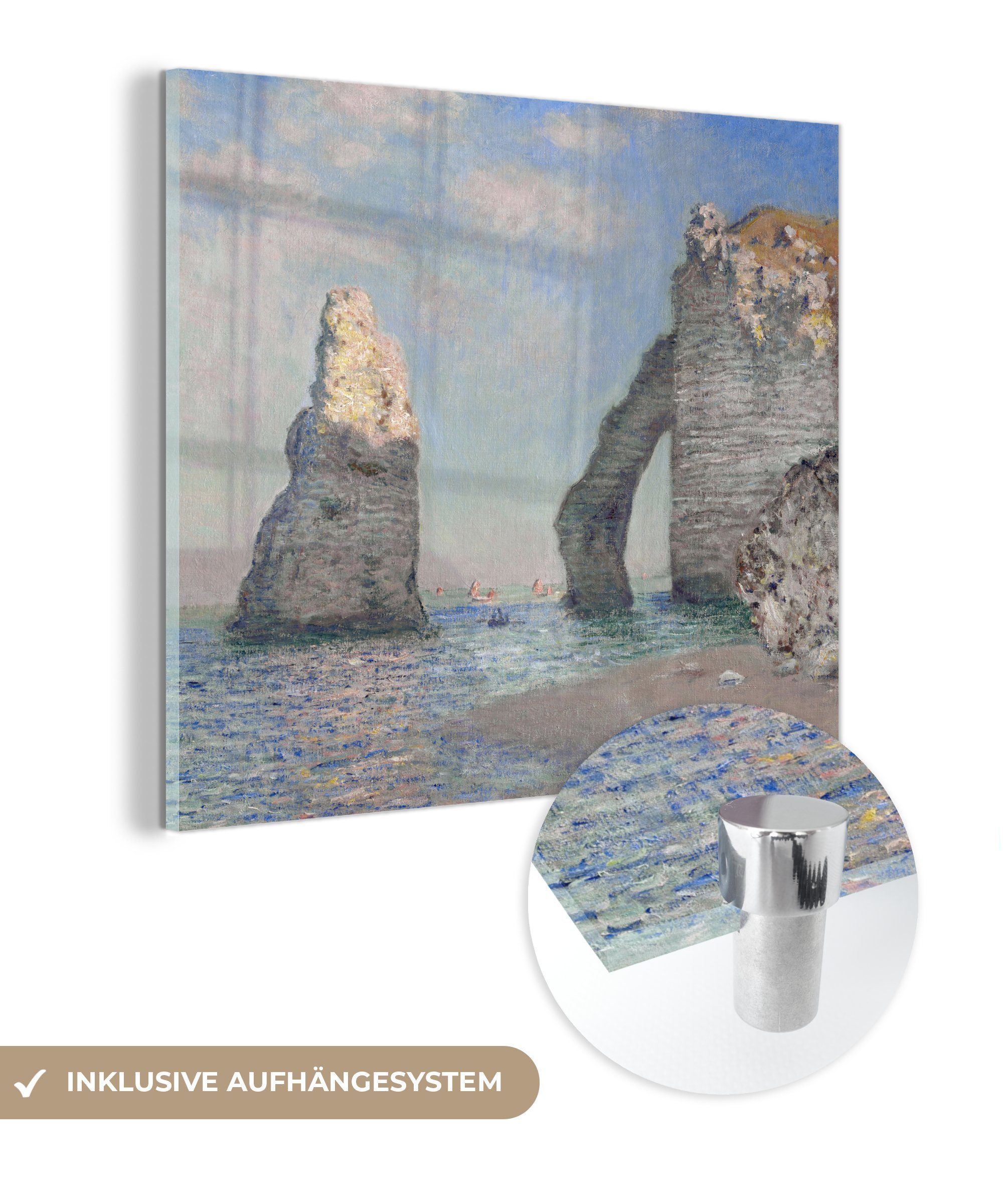 MuchoWow Acrylglasbild Der Nadelfelsen und die Porte d'Aval - Claude Monet, (1 St), Glasbilder - Bilder auf Glas Wandbild - Foto auf Glas - Wanddekoration