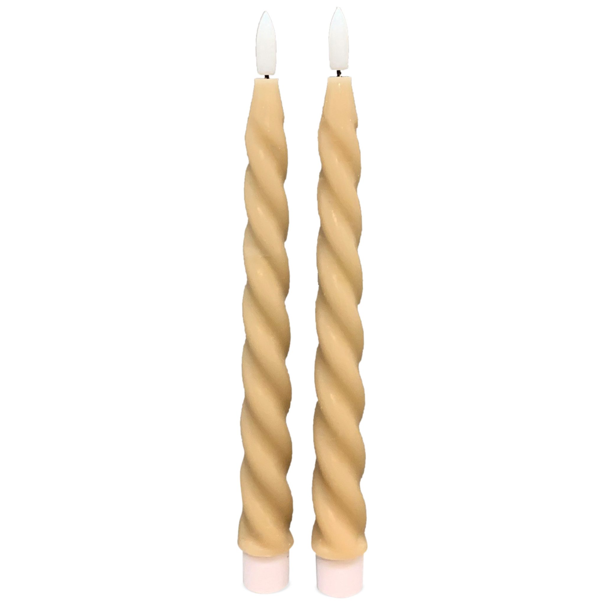 matches21 HOME & HOBBY LED-Kerze LED Stabkerzen Beige im 2er Set, in Ø 2,2 x 22 cm gedreht (2-tlg), Flammenlose. batteriebetriebene Echtwachskerzen mit Timerfunktion