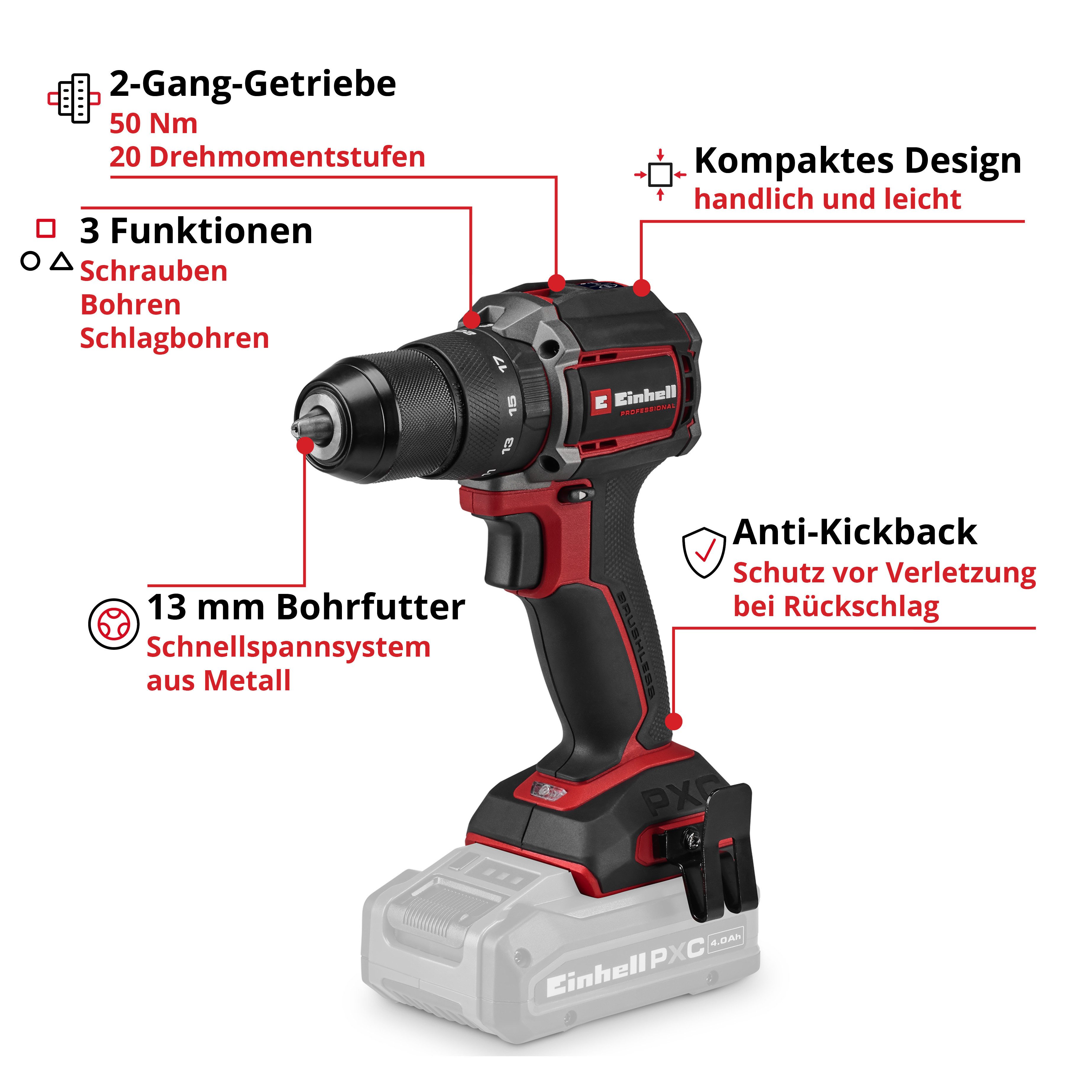 Einhell Akku-Schlagbohrschrauber Professional TP-CD 18/50-C Li-i BL - Solo, ohne Akku und Ladegerät