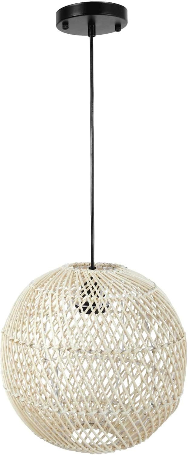 VIVANNO Hängeleuchte Rattan ROTANG Rund - Creme Geflochten, ohne Leuchtmittel, 40x28 cm