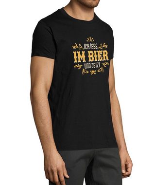 MyDesign24 T-Shirt Herren Sprüche Shirt - Trinkshirt Ich Lebe im Bier und Jetzt Baumwollshirt mit Aufdruck Regular Fit, i307