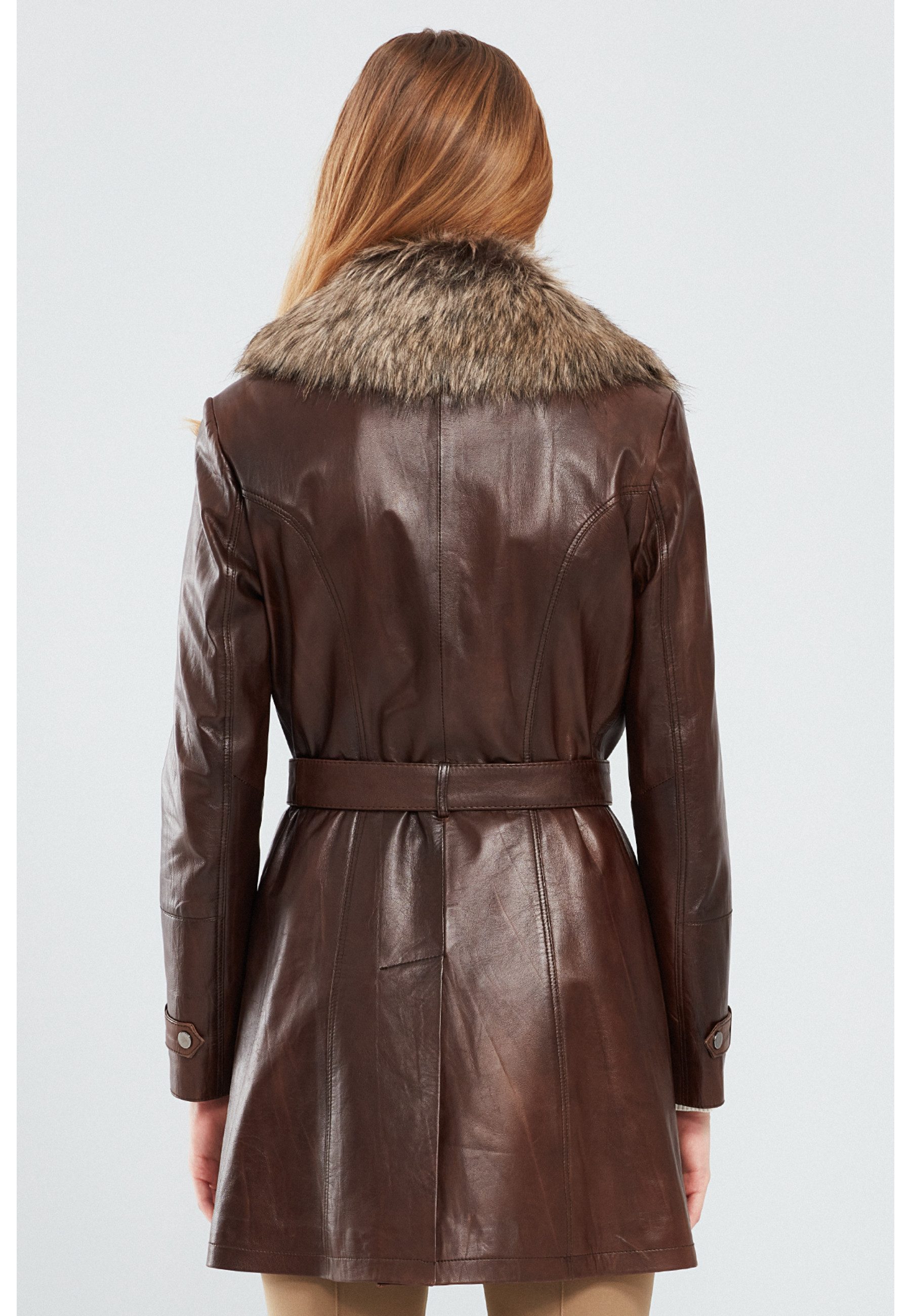 Derimod Lederjacke Rhoda Ledertrenchcoat mit Kunstfell