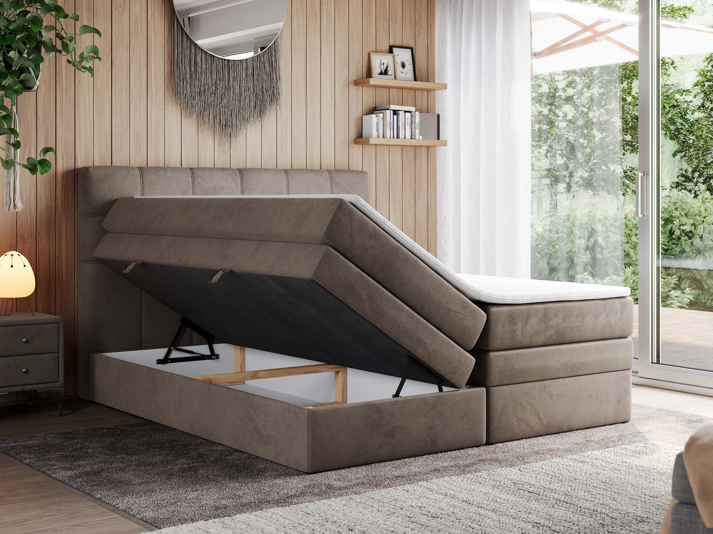 MKS MÖBEL Boxspringbett ERNI KING (T30-Schaum, Topper T25/Visco, Bettkasten), Polsterbett mit Bettkasten und fünf Matratzen - Stauraumbett