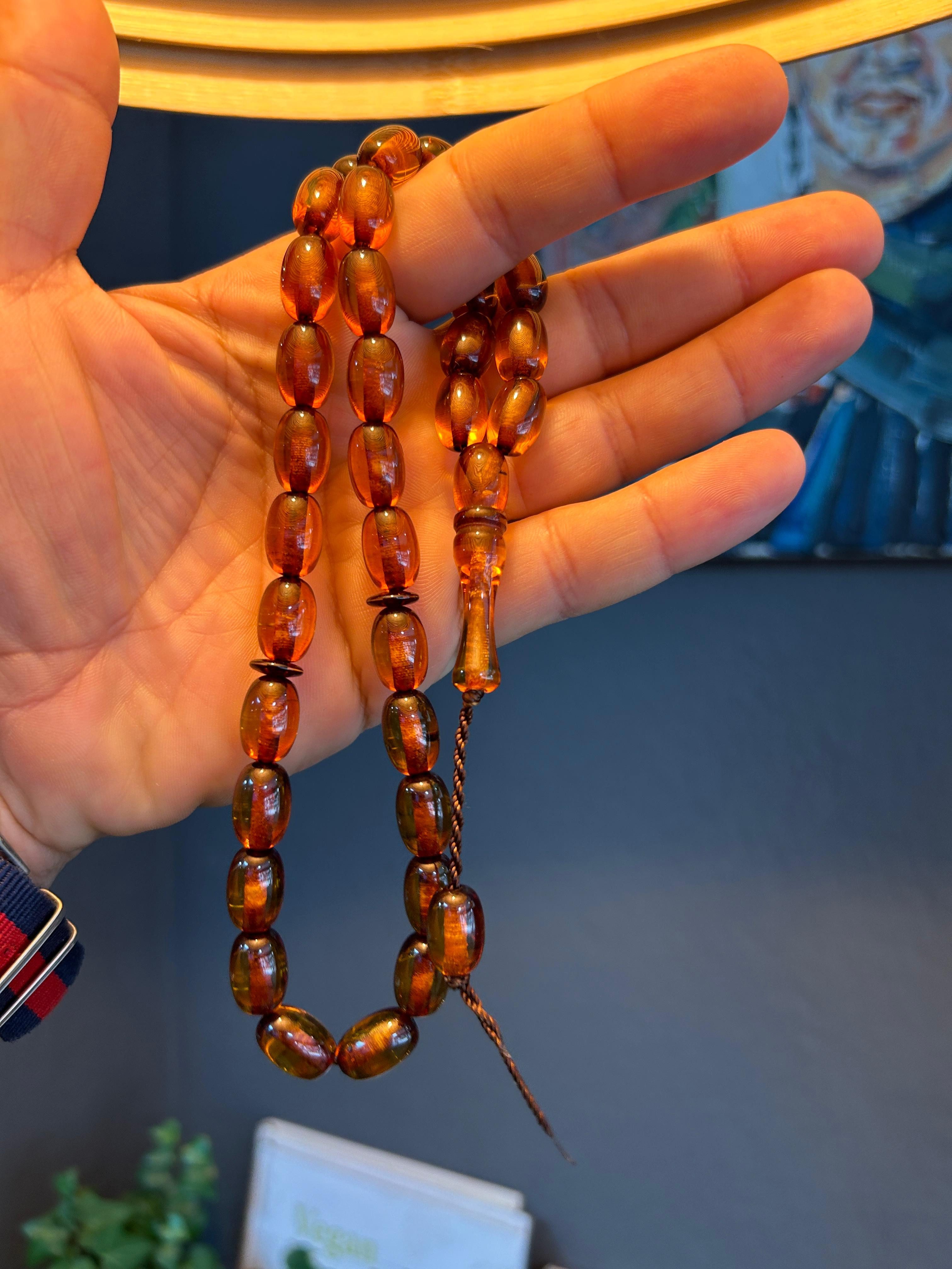 TesbihBid Kettenanhänger Bakalite Tesbih (Tasbeeh Tasbih, Bakalite Faturan, Tasbih, 33-tlg., misbaha, rosaryTasbih tesbih islam Hand made), Honig