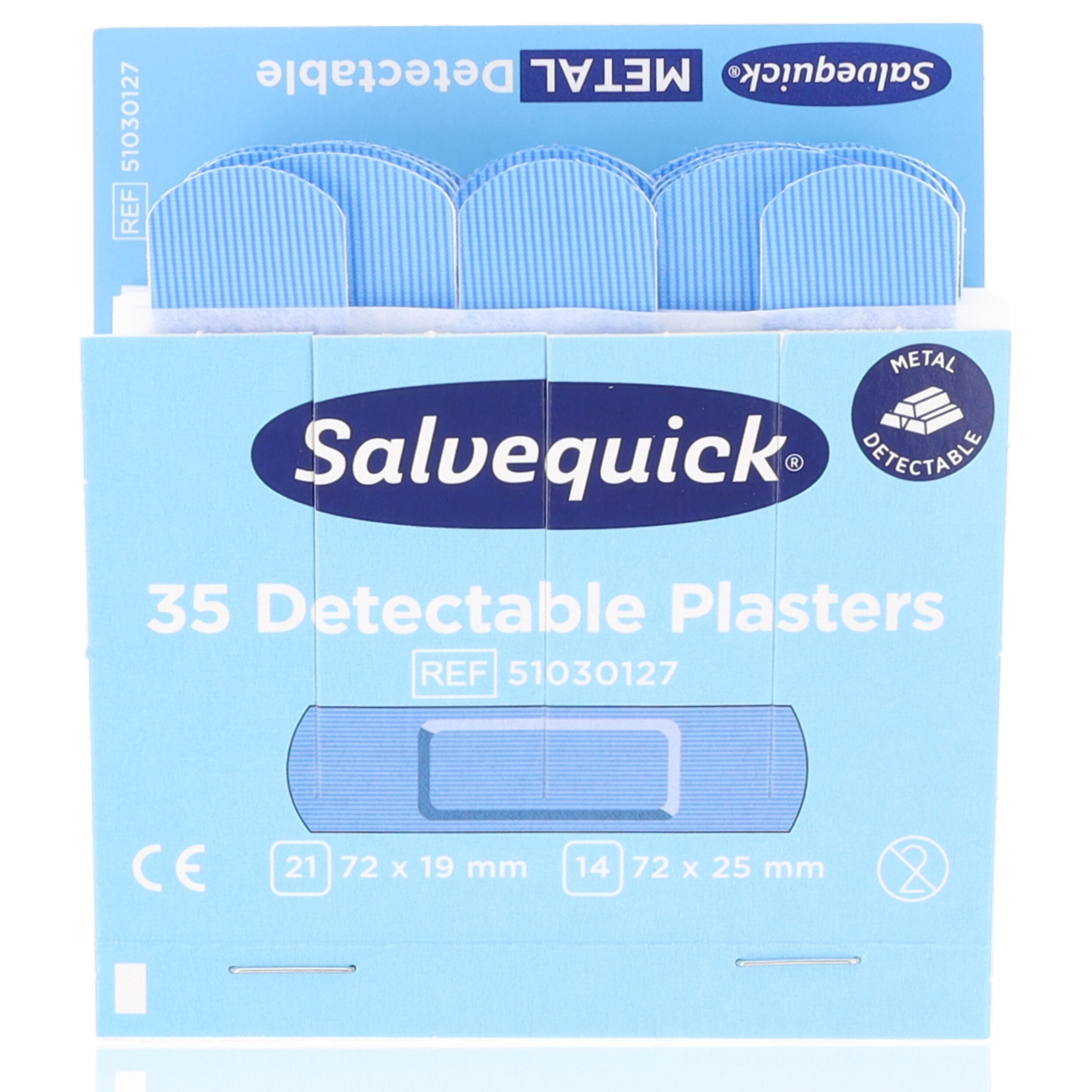Salvequick® Wundpflaster Salvequick 51030127 Blue Detectable Пластырьstrips Refill 35 Stück (Refill, 35 St), allergiegetestet, hautfreundlich, detektierbar