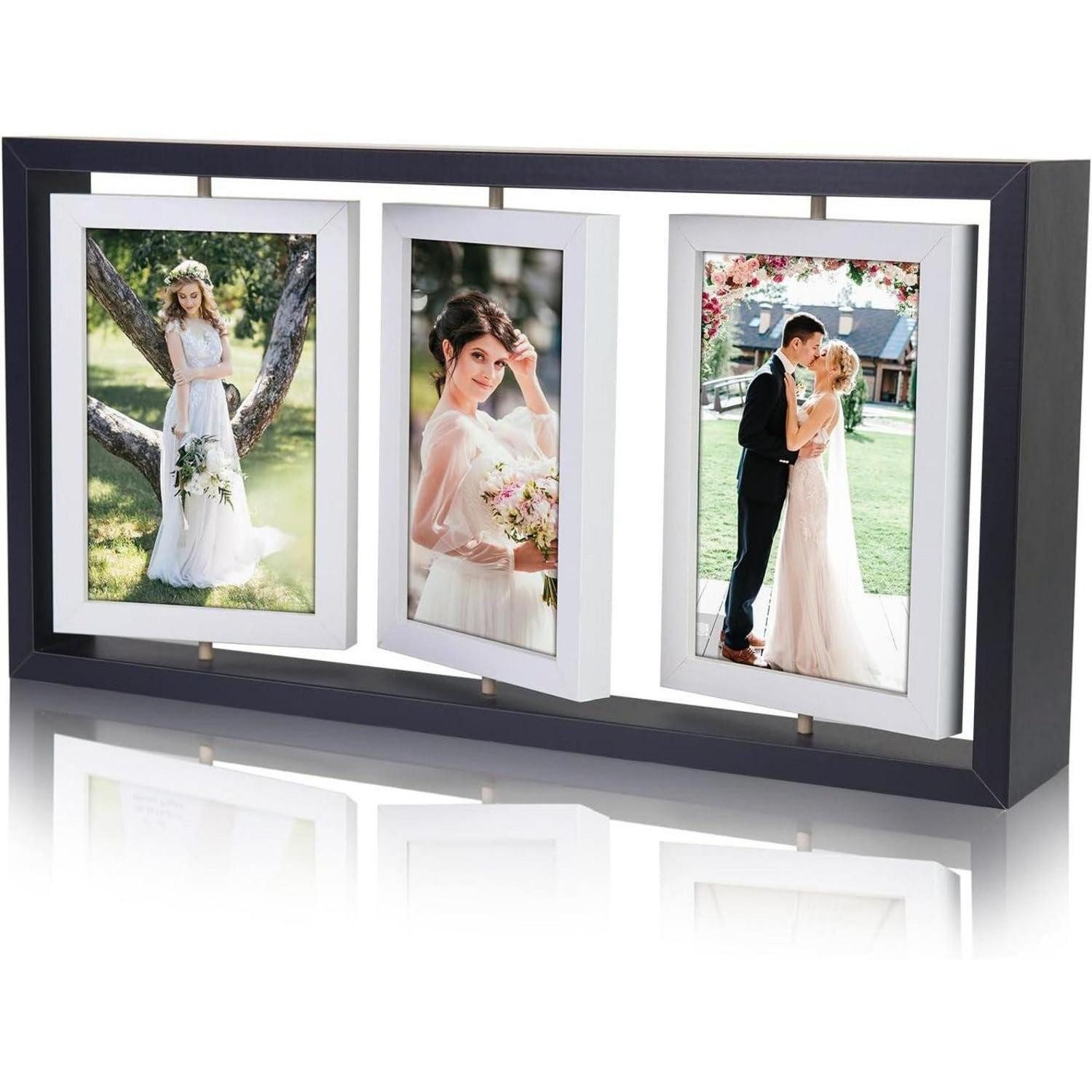 LuxusKollektion Bilderrahmen Collage Bilderrahmen Drehbar 10x15 Collage 6 Fotos Hochzeit Familie Schwarz